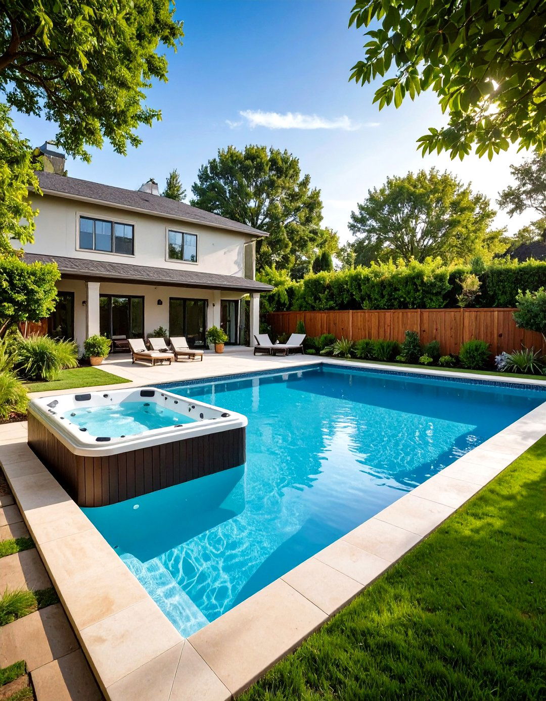 Rectangle Pool with Hot Tub Detached Separate Design - 20 Rectangle Pool With Hot Tub