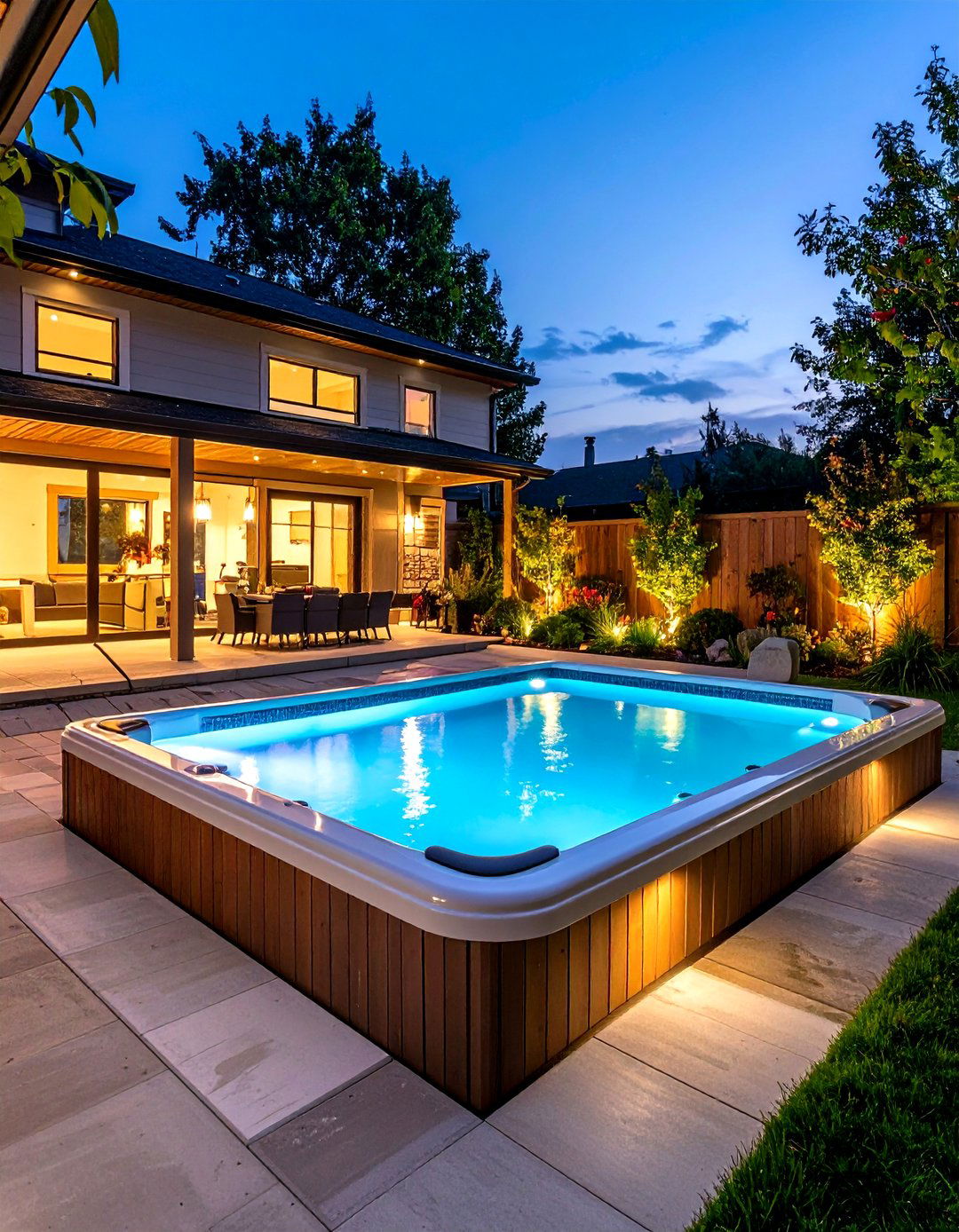 Rectangle Pool with Hot Tub LED Lighting Feature Design - 20 Rectangle Pool With Hot Tub