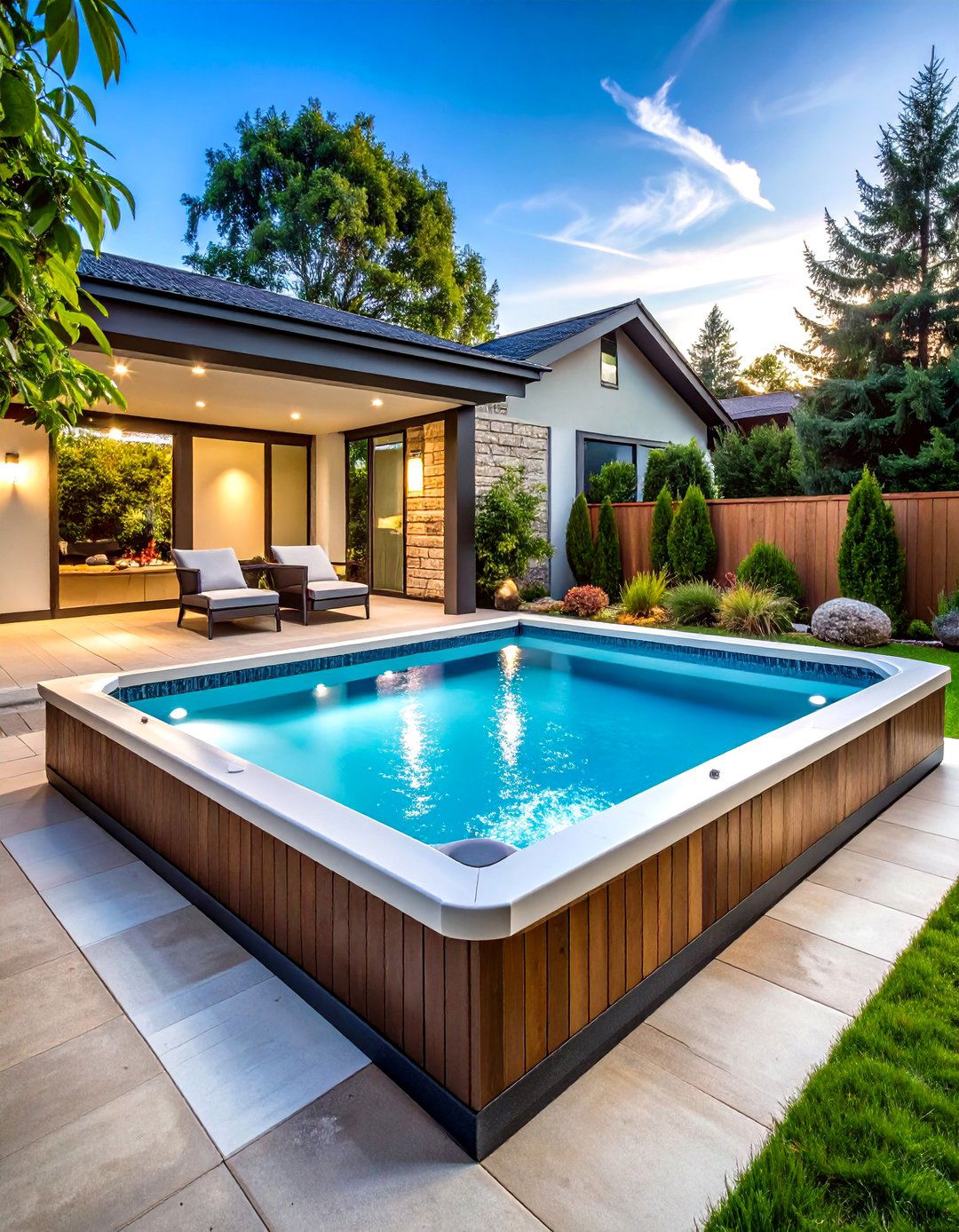 Rectangle Pool with Hot Tub Raised Perimeter Design - 20 Rectangle Pool With Hot Tub
