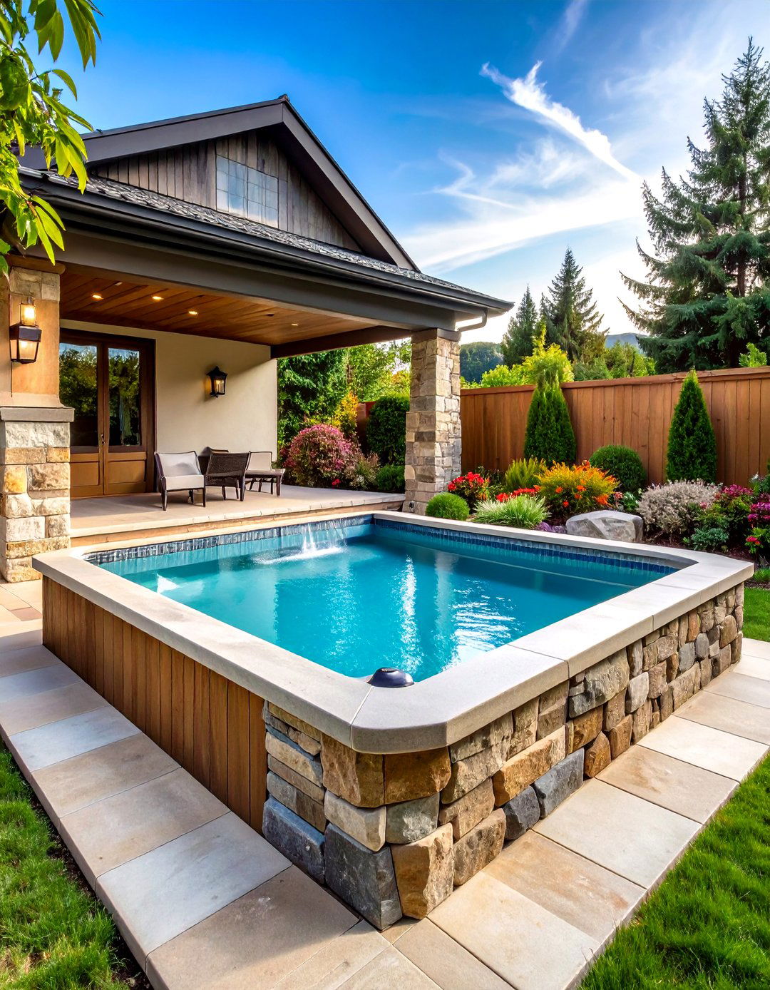 Rectangle Pool with Hot Tub Traditional Elevated Design - 20 Rectangle Pool With Hot Tub