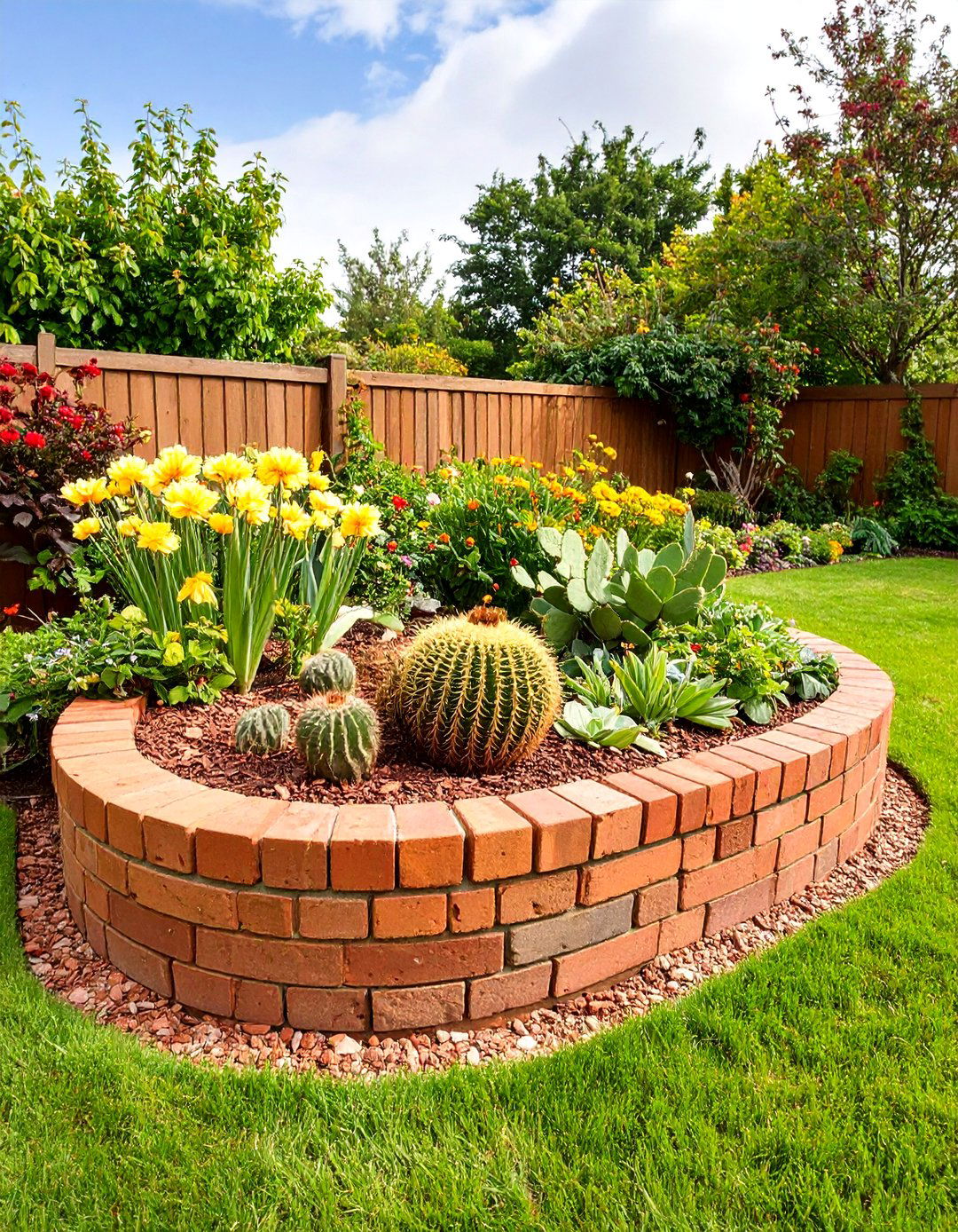 Recycled Brick Raised Bed Cactus Display - 20 Cactus Garden Ideas