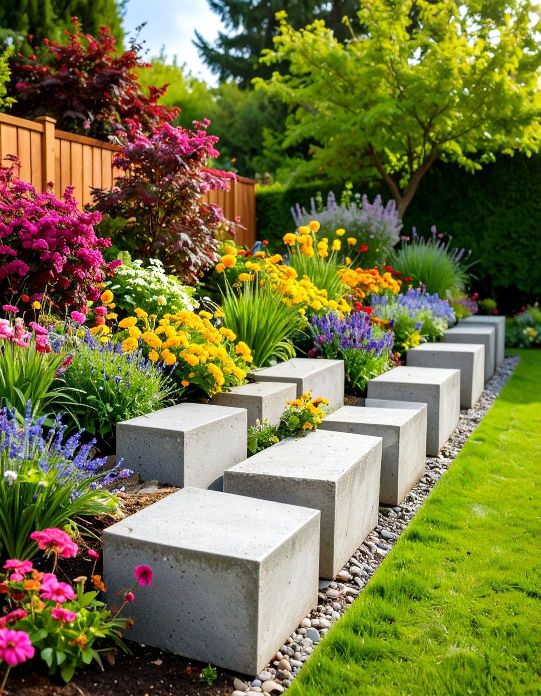 Recycled Concrete Block Garden Edging Structure - 20 Recycled Garden Edging Ideas