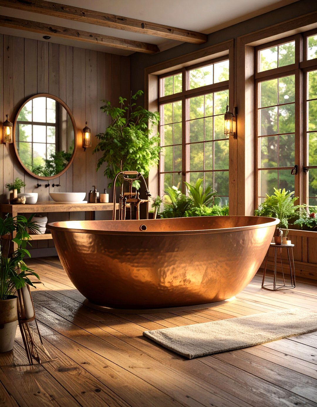 Recycled Copper Bathtub Becomes a Rustic Bathroom Statement - 20 Earthy Bathroom Ideas