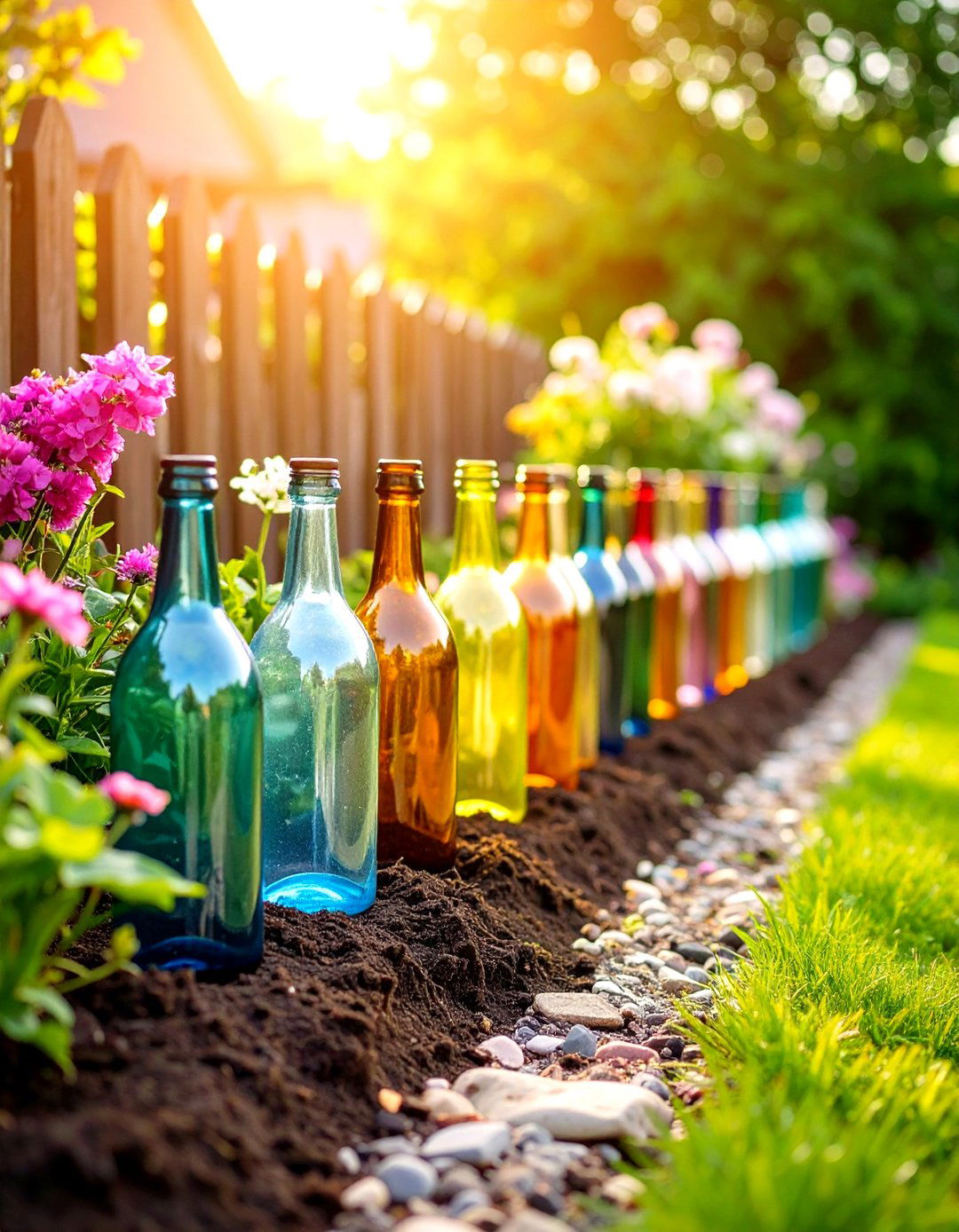 Recycled Glass Bottle Garden Edging Border - 20 Recycled Garden Edging Ideas