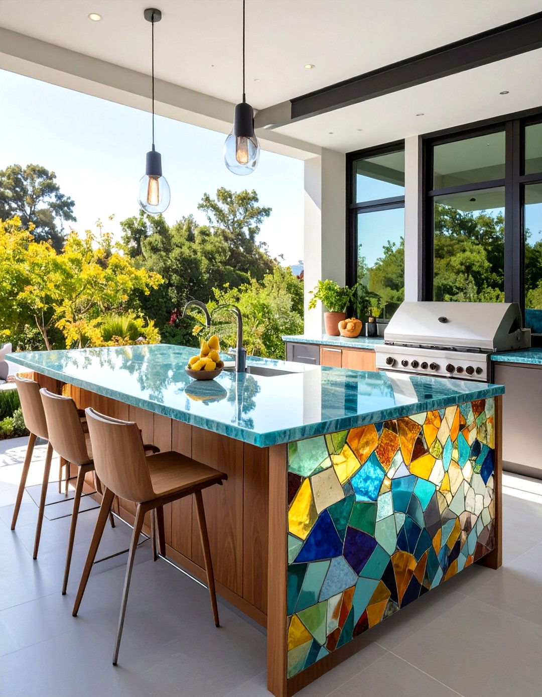 Recycled Glass Outdoor Kitchen Countertop for Sustainable Style - 20 Outdoor Kitchen Countertop Ideas