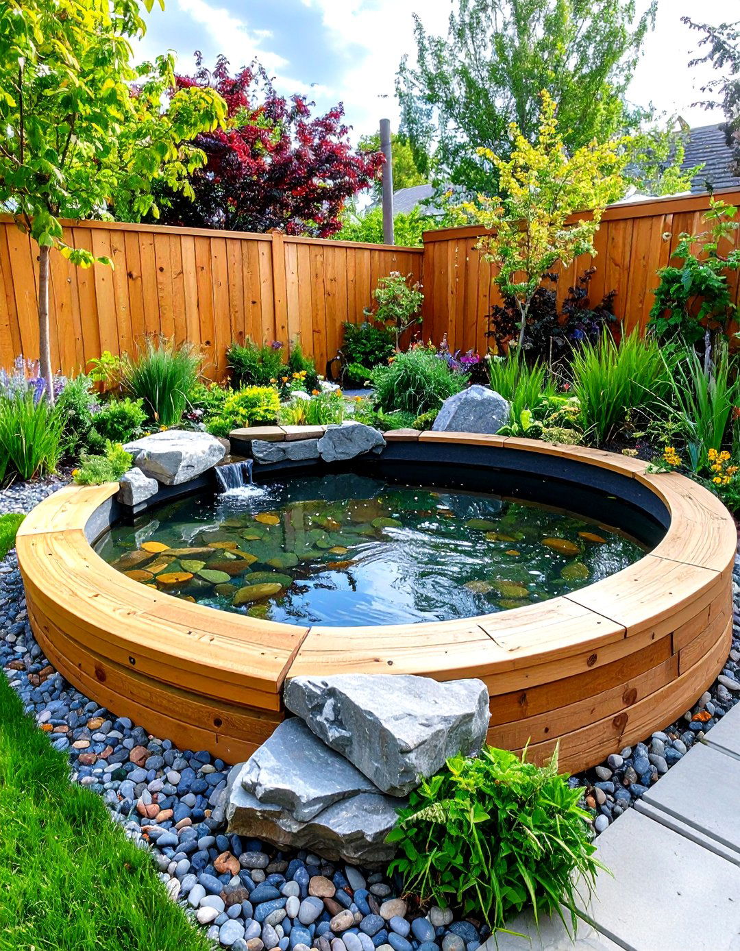 Recycled Material Raised Garden Pond with Eco Friendly Construction - 20 Raised Garden Pond Ideas