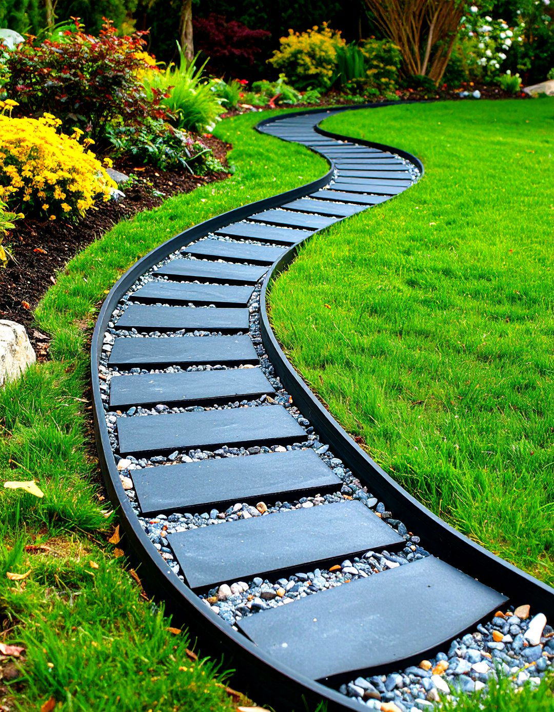 Recycled Rubber Tire Strip Garden Edging System - 20 Recycled Garden Edging Ideas