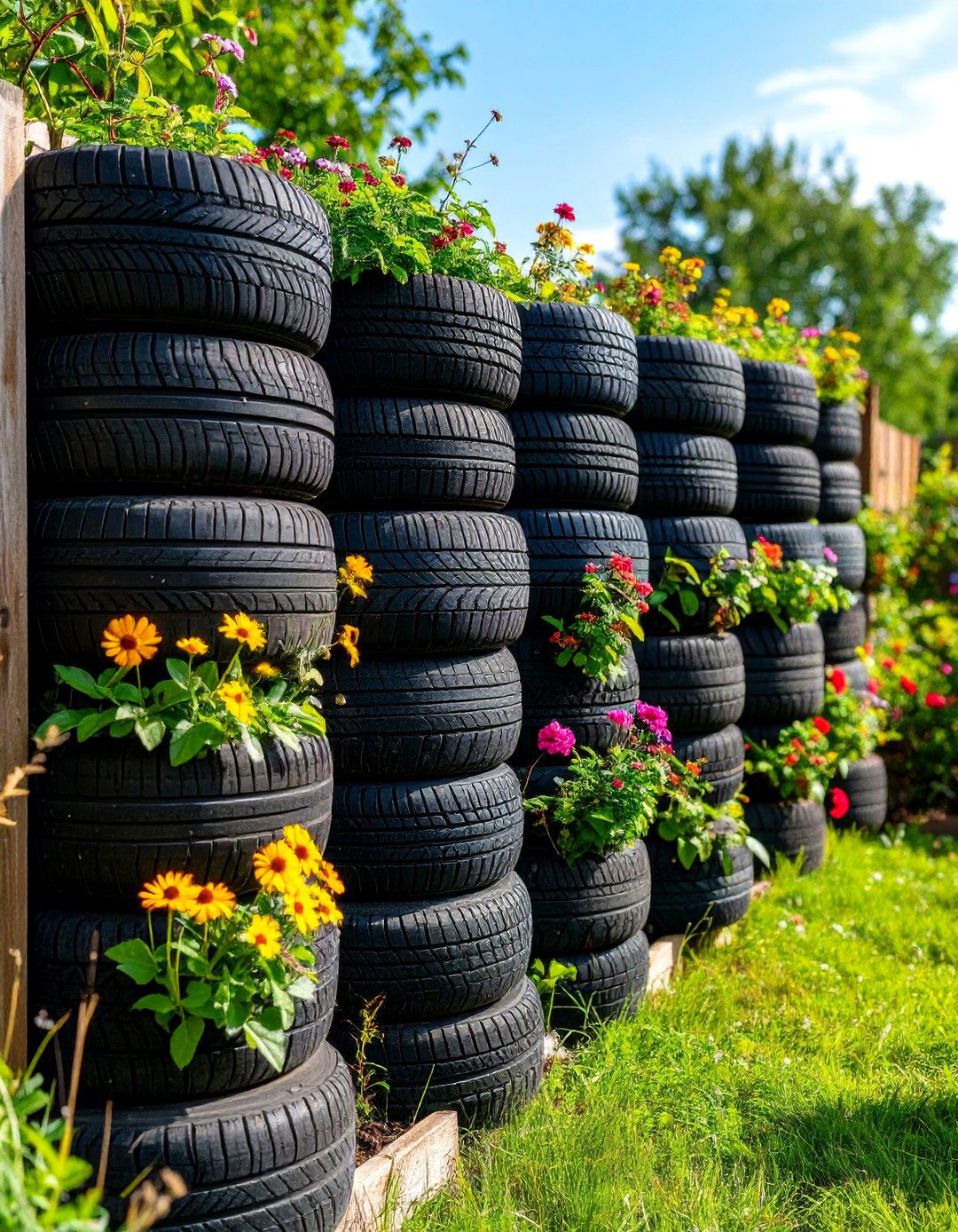 Recycled Tire Privacy Fence Ideas - 20 Cheap Privacy Fence Ideas