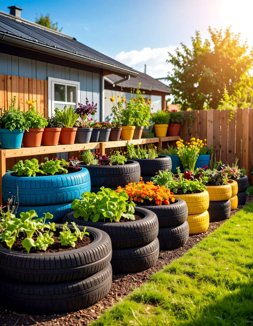 Recycled Tyre Artistic Topiary Garden - 20 Recycled Tyre Garden Art Ideas