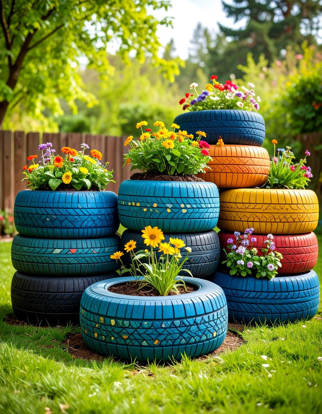 Recycled Tyre Fairy Garden Wonderland - 20 Recycled Tyre Garden Art Ideas