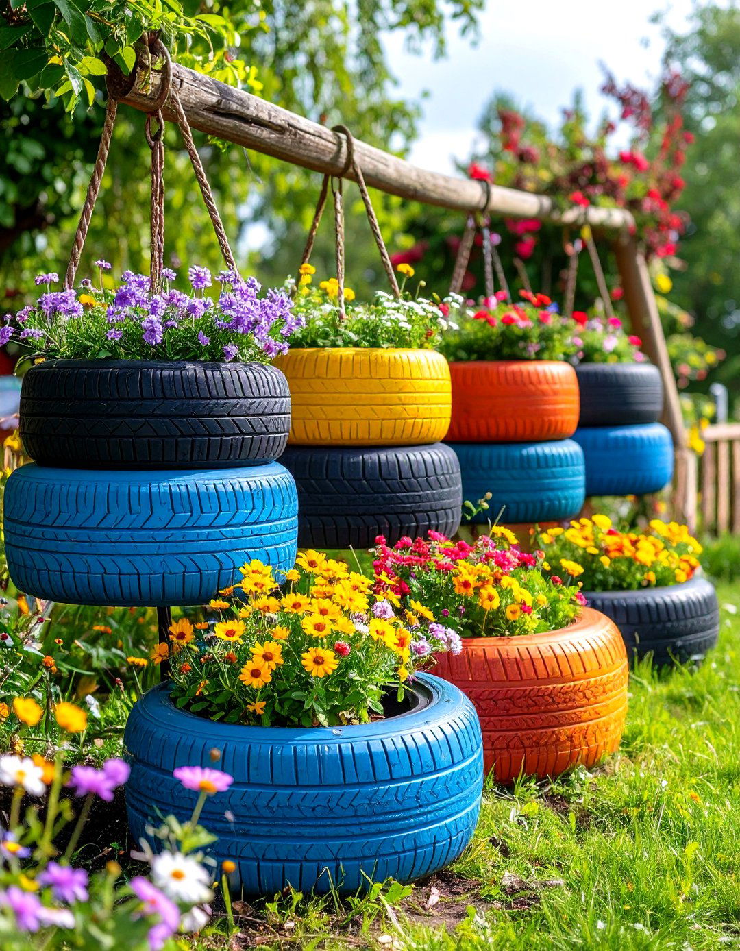 Recycled Tyre Mediterranean Herb Spiral - 20 Recycled Tyre Garden Art Ideas