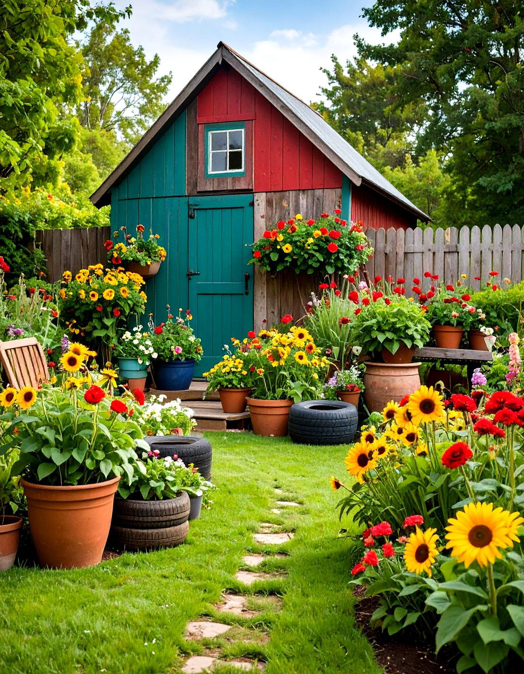 Recycled Tyre Modern Geometric Garden - 20 Recycled Tyre Garden Art Ideas