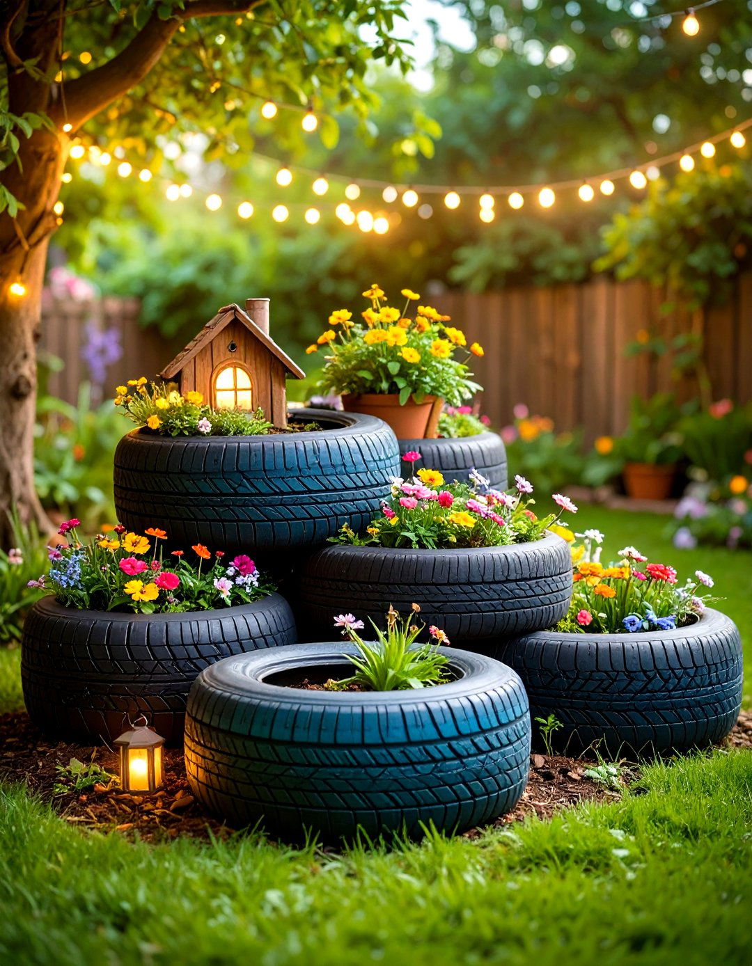 Recycled Tyre Zen Garden Meditation Space - 20 Recycled Tyre Garden Art Ideas