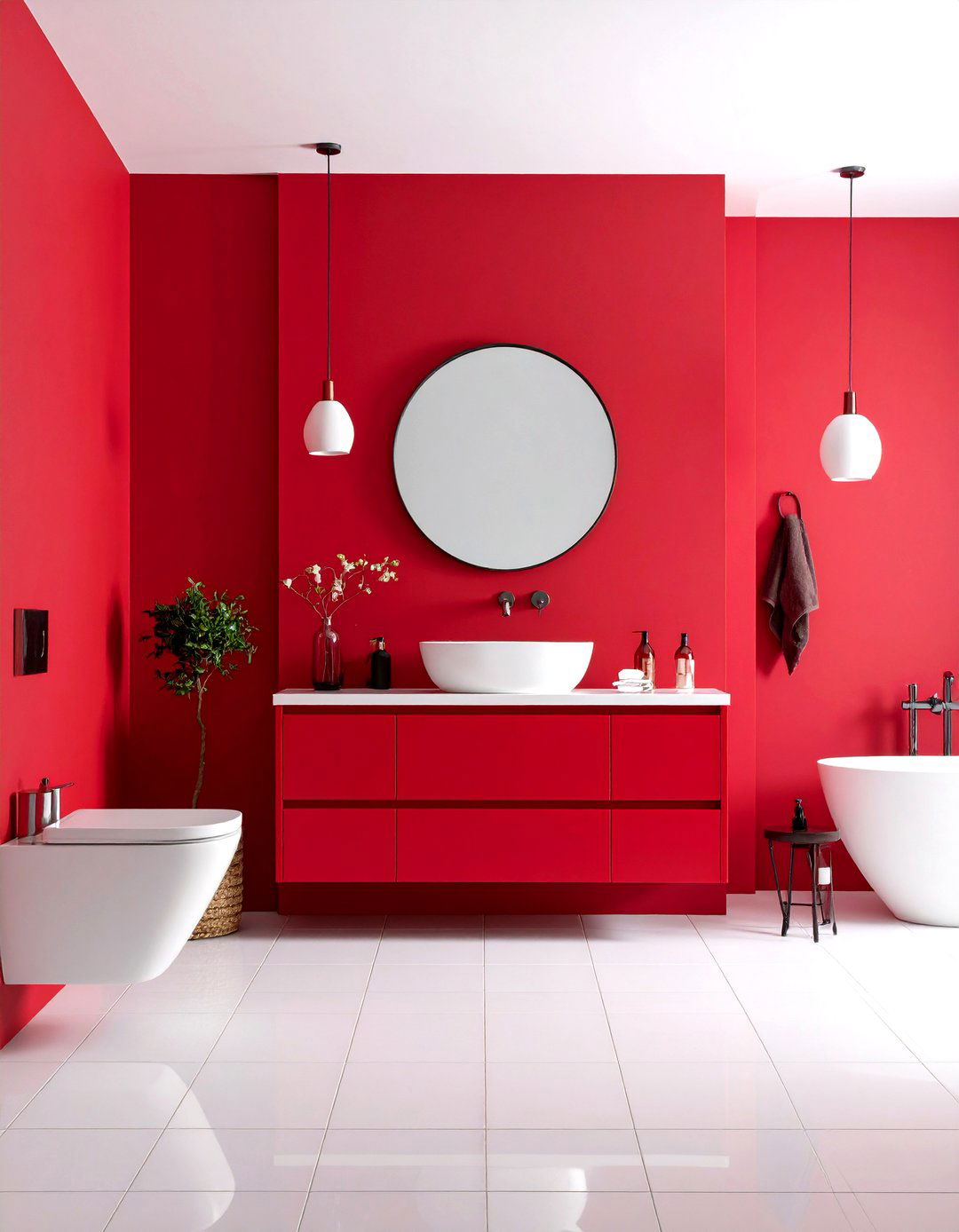 Red Bathroom Bold Crimson Accent Wall Design - 20 Red Bathroom Ideas