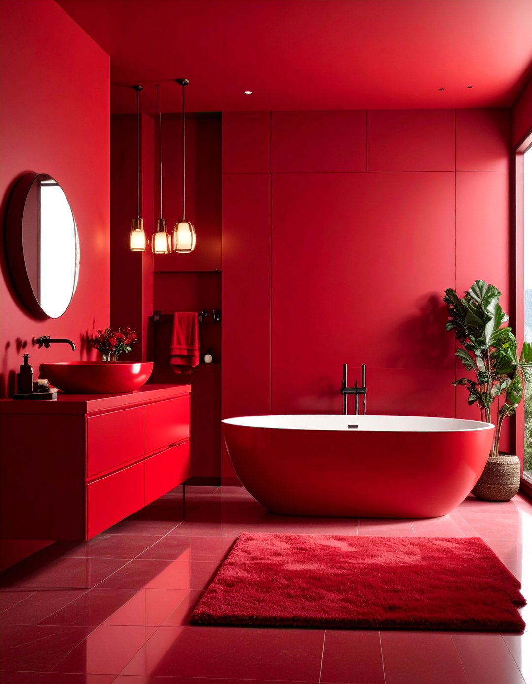 Red Bathroom Bold Red Monochromatic Modern Design - 20 Red Bathroom Ideas