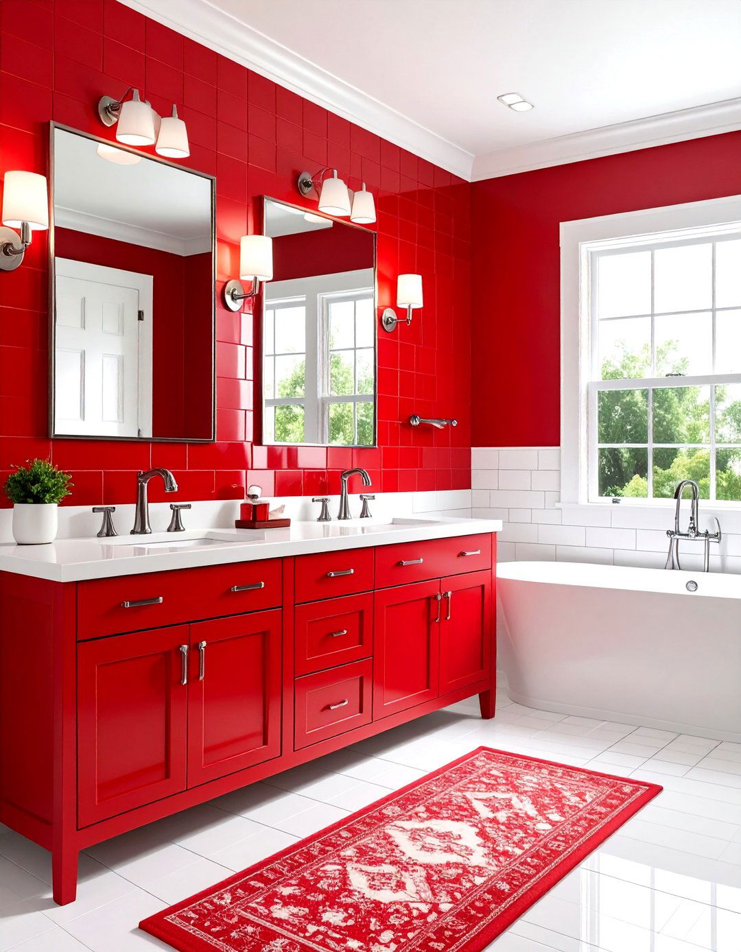 Red Bathroom Classic Red and White Subway Tile Design