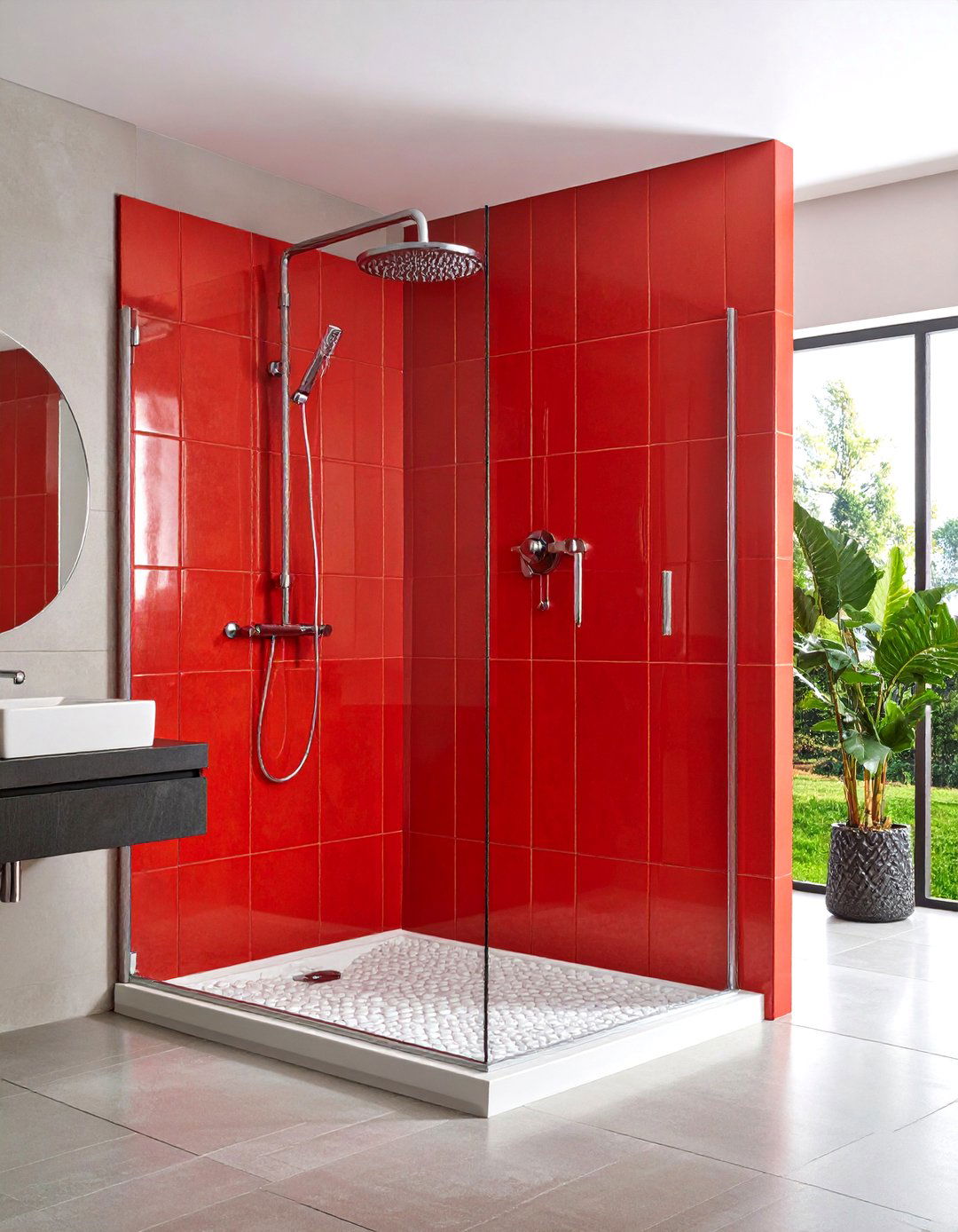 Red Bathroom Contemporary Red Tile Shower Feature - 20 Red Bathroom Ideas