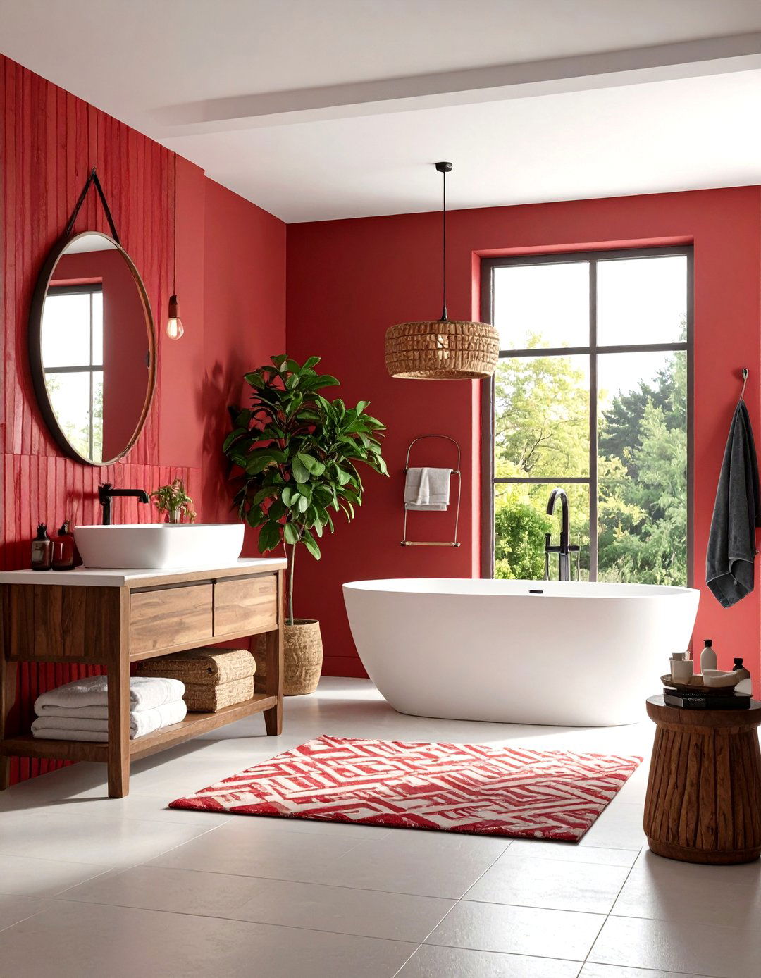 Red Bathroom Eclectic Red Pattern Mix Design - 20 Red Bathroom Ideas