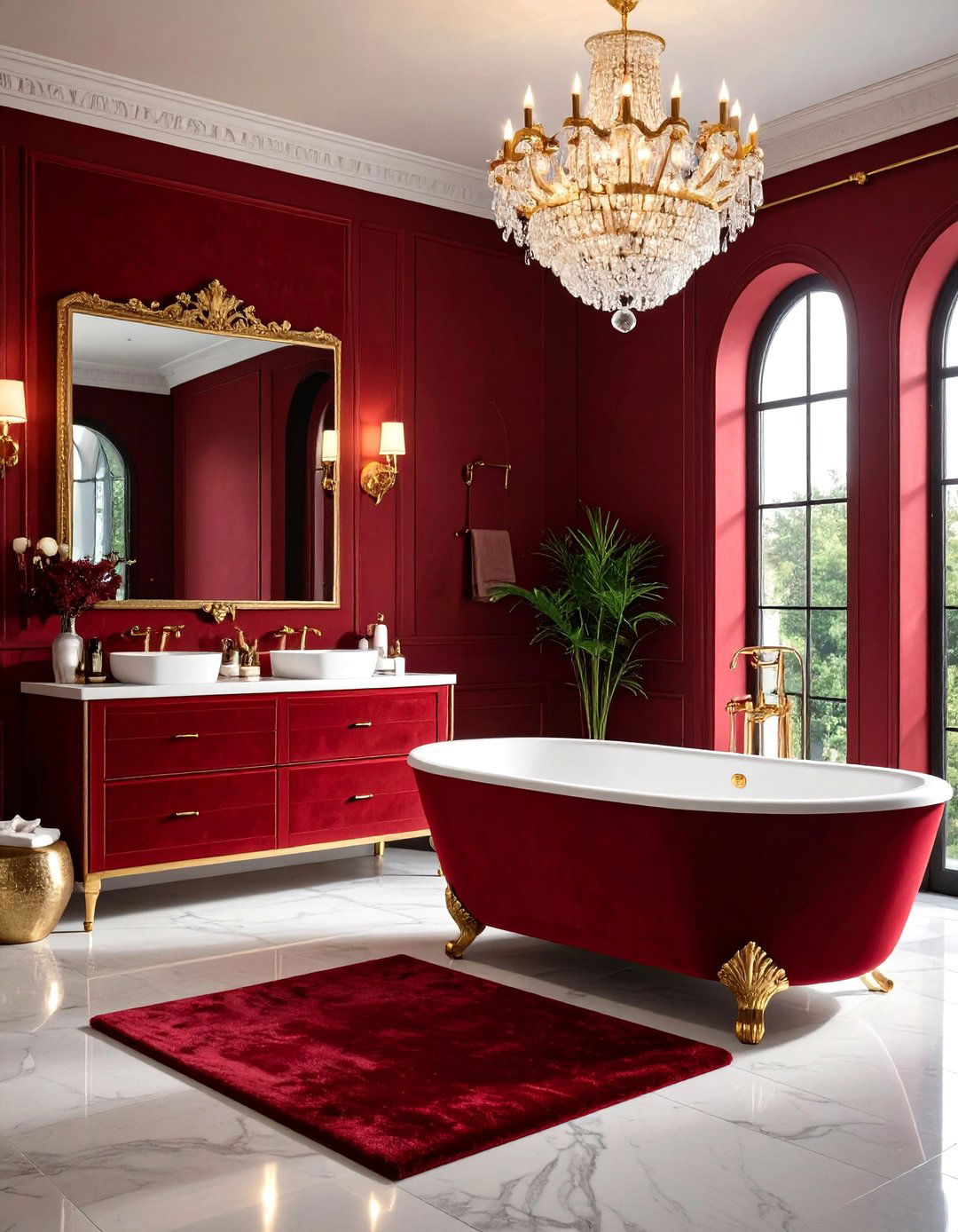 Red Bathroom Elegant Red Velvet Luxury Theme - 20 Red Bathroom Ideas