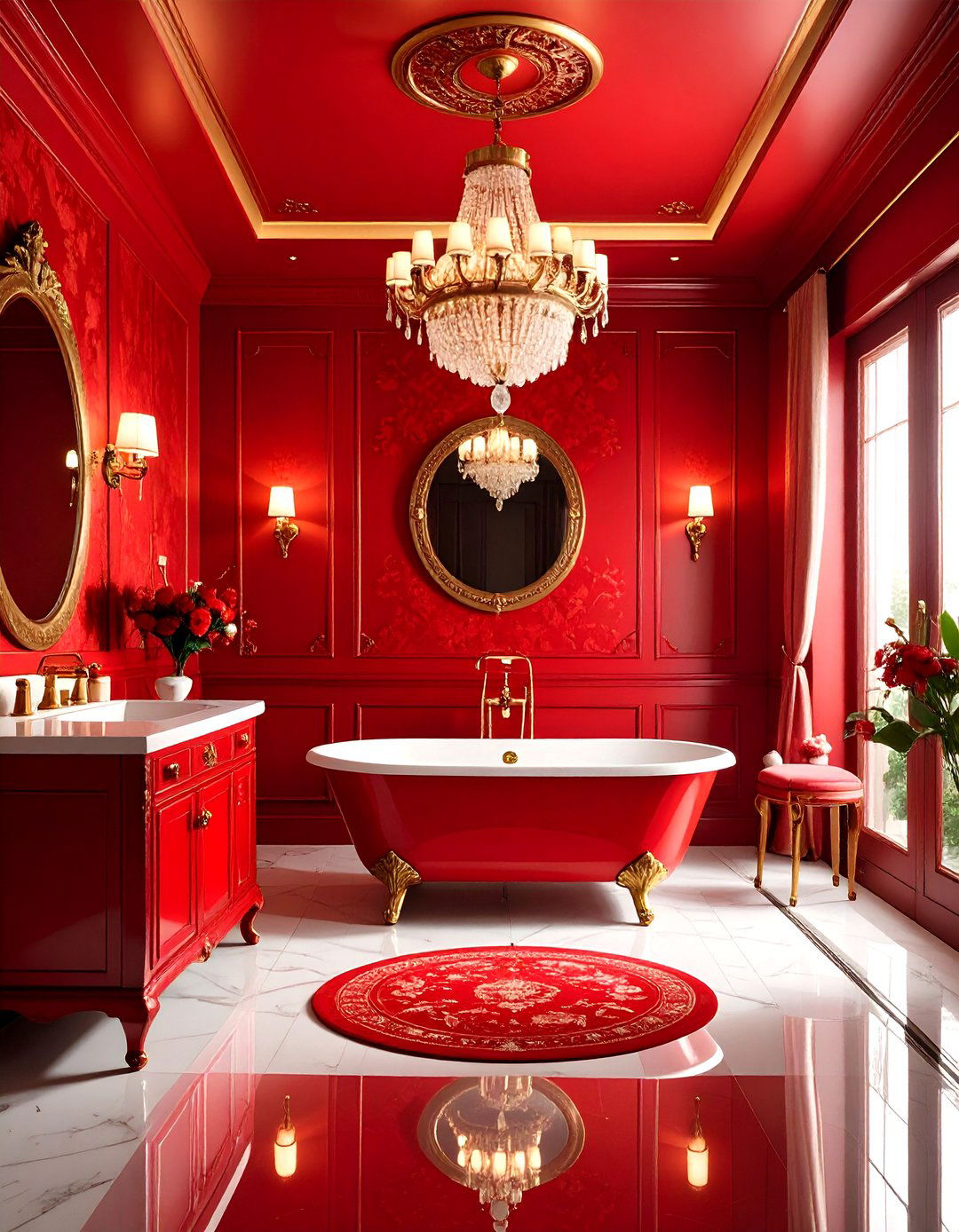 Red Bathroom Maximalist Red Chinoiserie Statement - 20 Red Bathroom Ideas