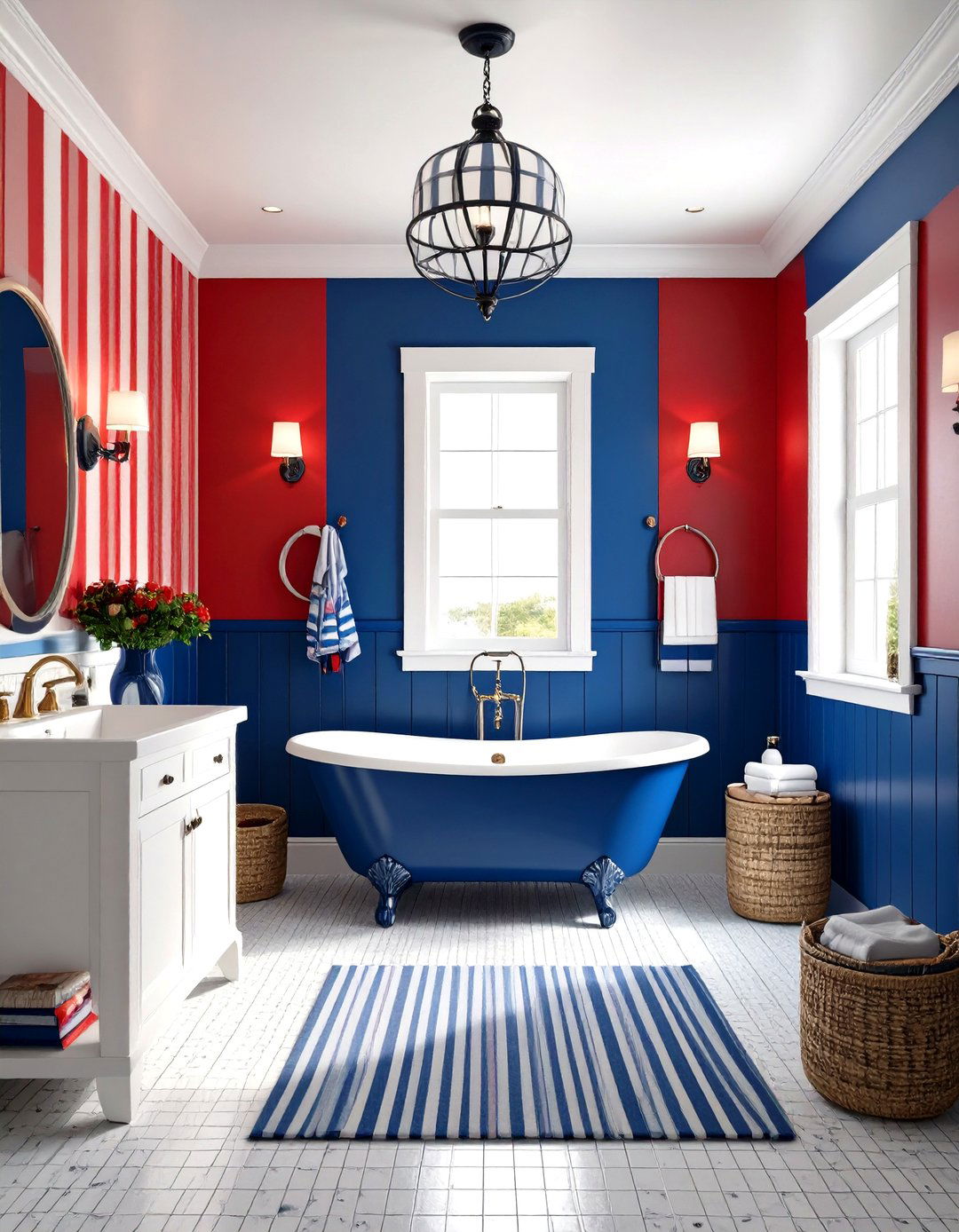 Red Bathroom Nautical Red and Blue Maritime Theme - 20 Red Bathroom Ideas