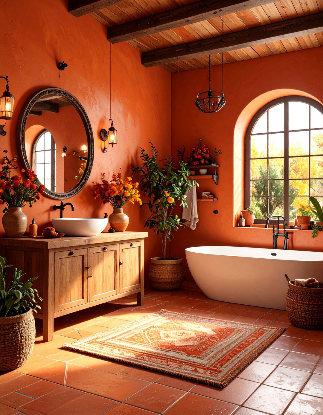 Red Bathroom Rustic Terracotta and Natural Wood Theme - 20 Red Bathroom Ideas