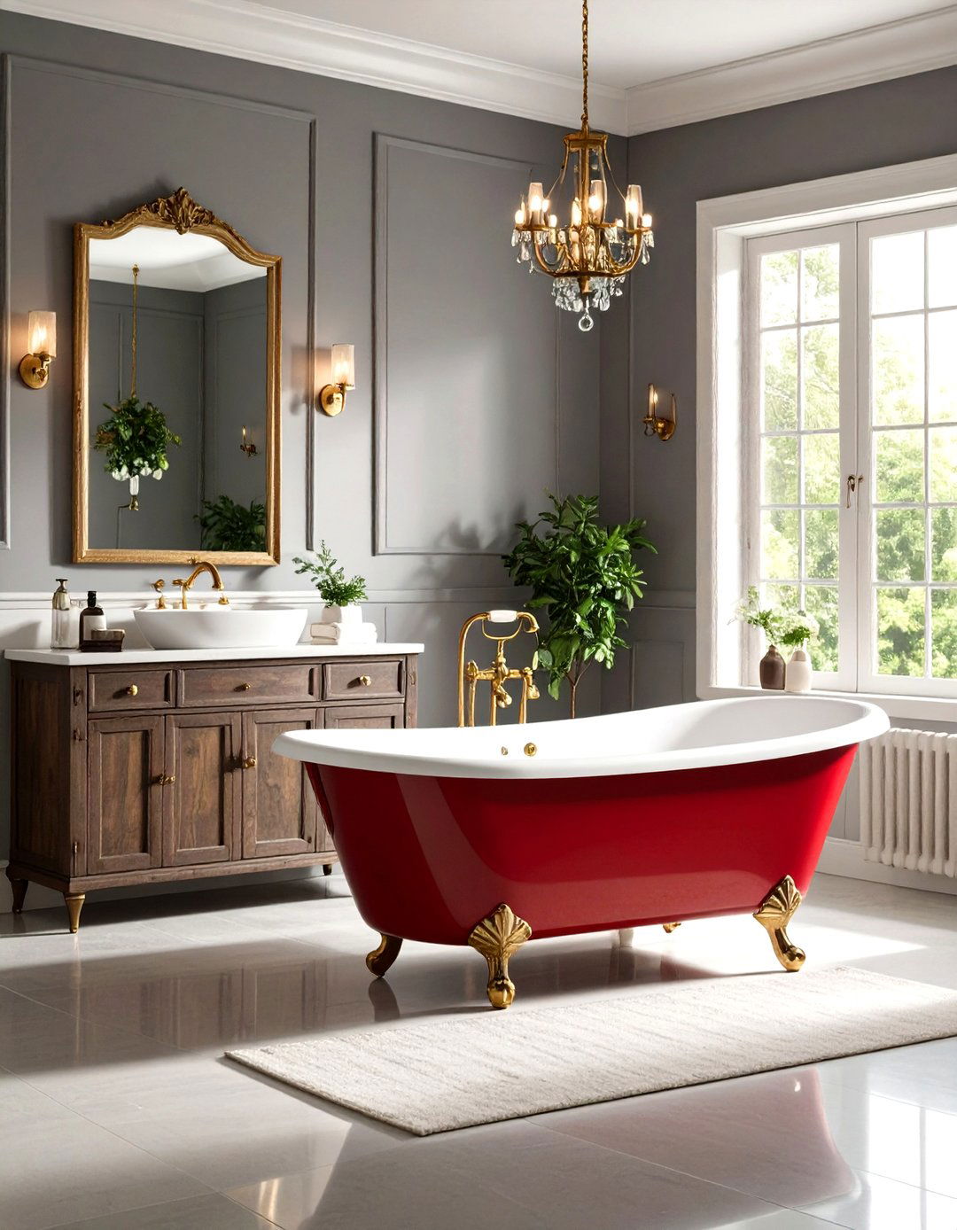 Red Bathroom Vintage Cherry Red Clawfoot Tub Theme - 20 Red Bathroom Ideas