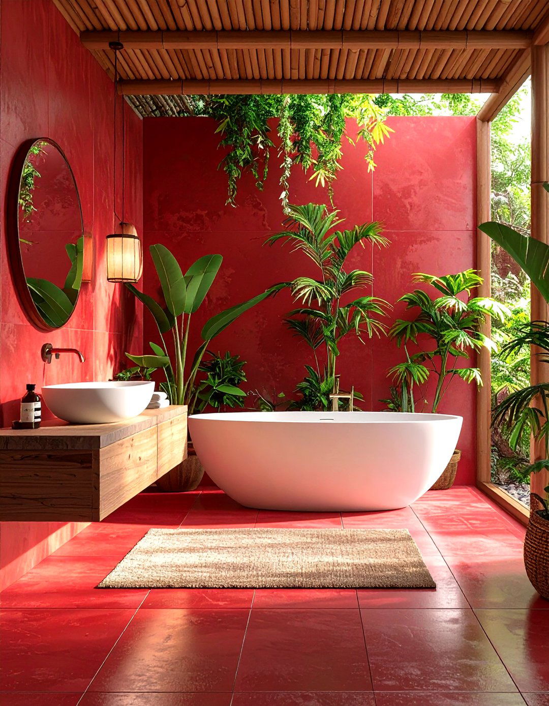 Red Bathroom Zen Red Bamboo and Stone Retreat - 20 Red Bathroom Ideas
