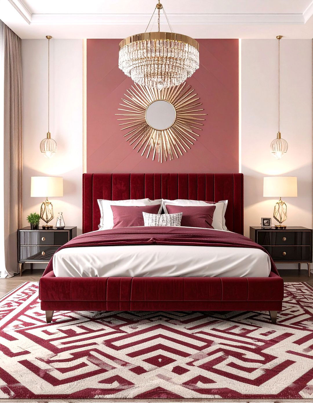 Red Black and White Art Deco Geometry - 20 red black and white bedroom ideas