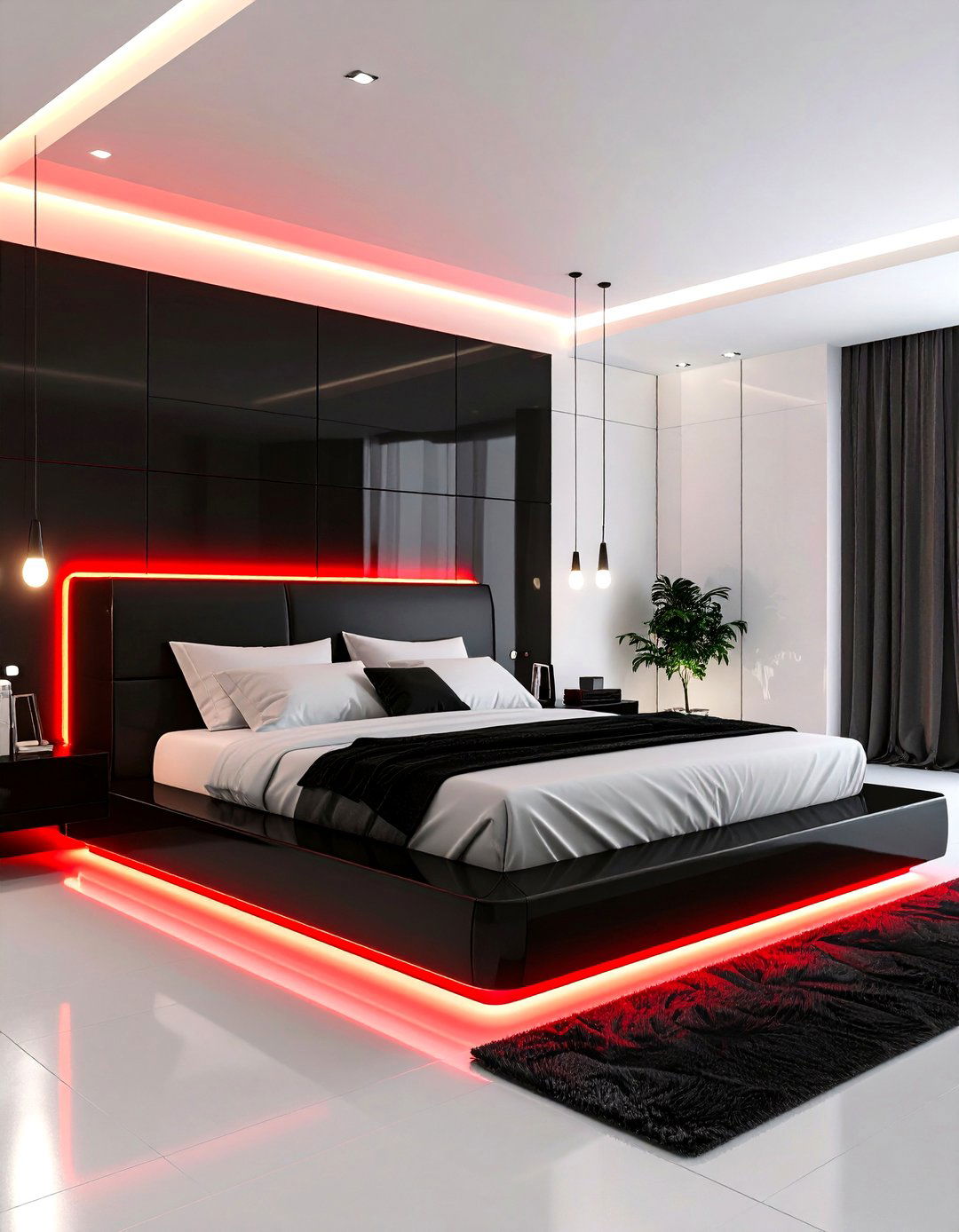 Red Black and White Futuristic LED Haven - 20 red black and white bedroom ideas