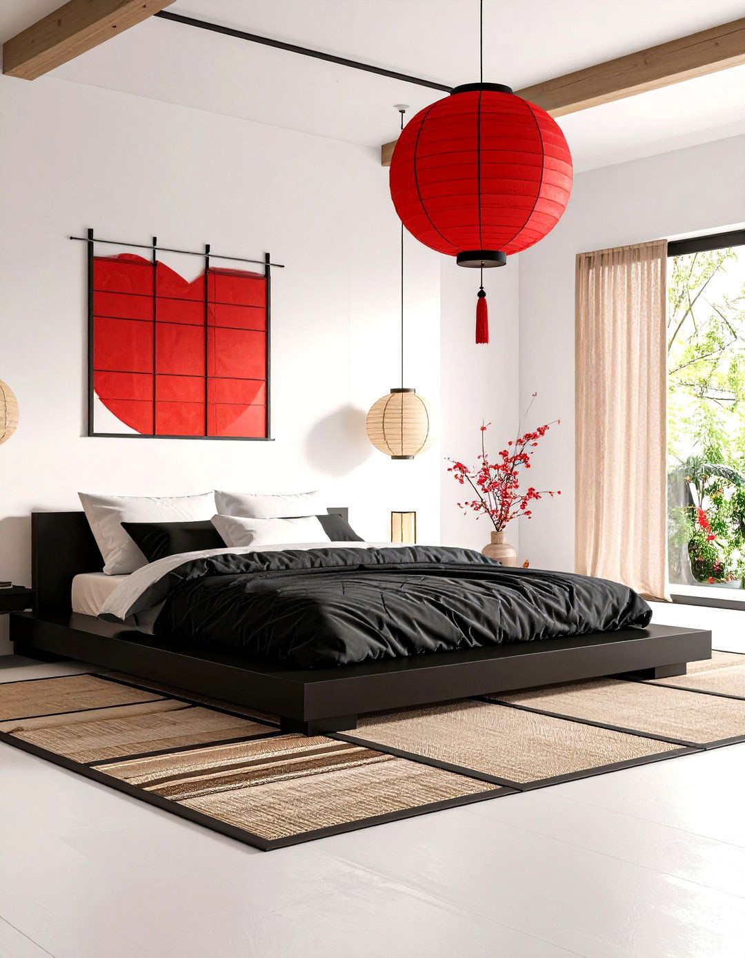 Red Black and White Minimalist Zen Retreat - 20 red black and white bedroom ideas