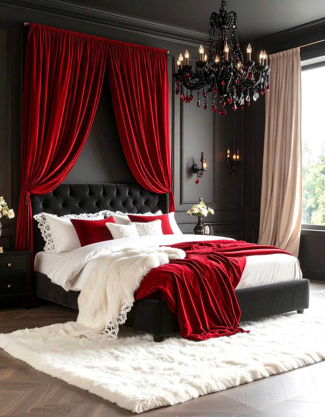 Red Black and White Romantic Lace and Velvet - 20 red black and white bedroom ideas