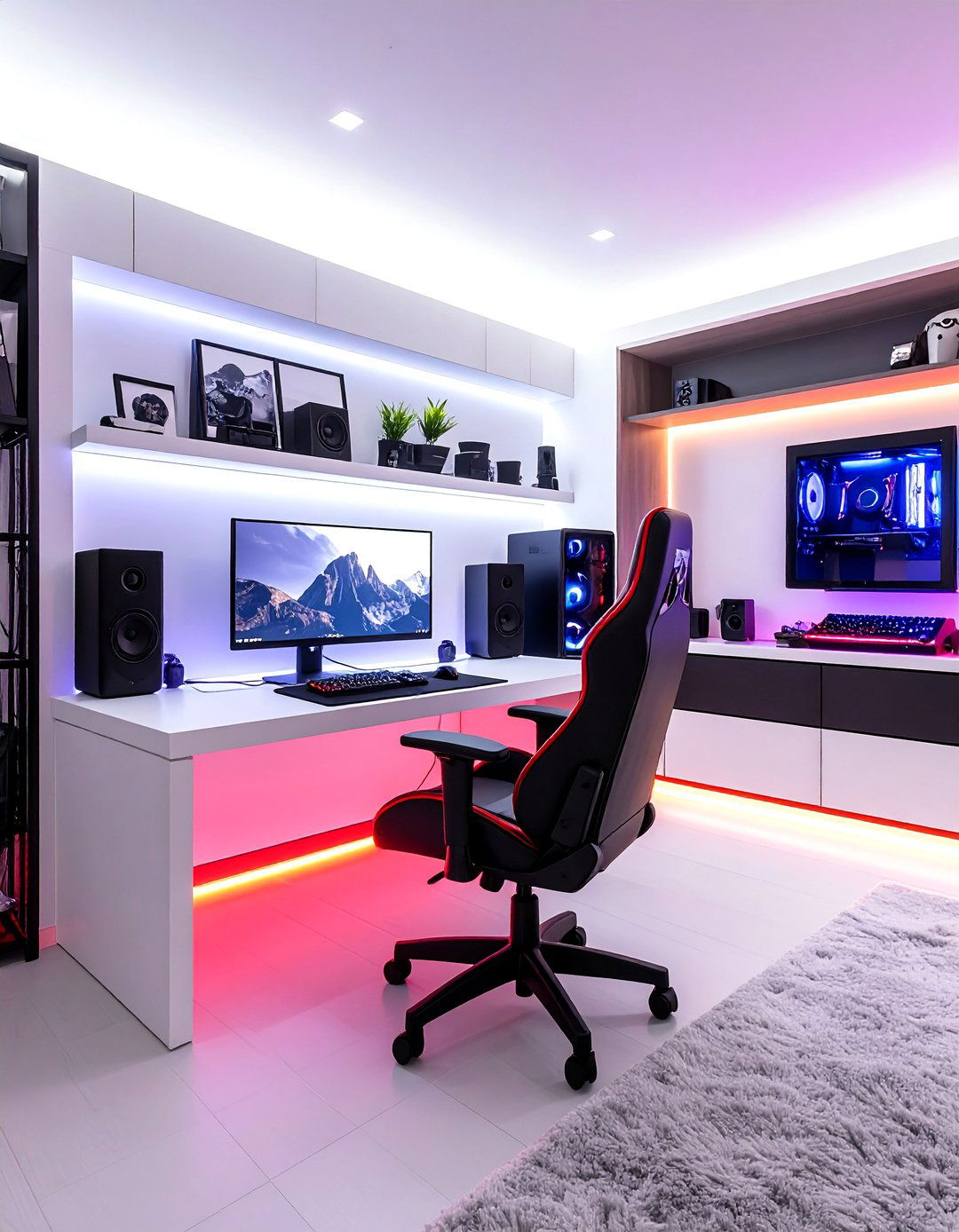 Red Black and White Teen Gamer Setup - 20 red black and white bedroom ideas