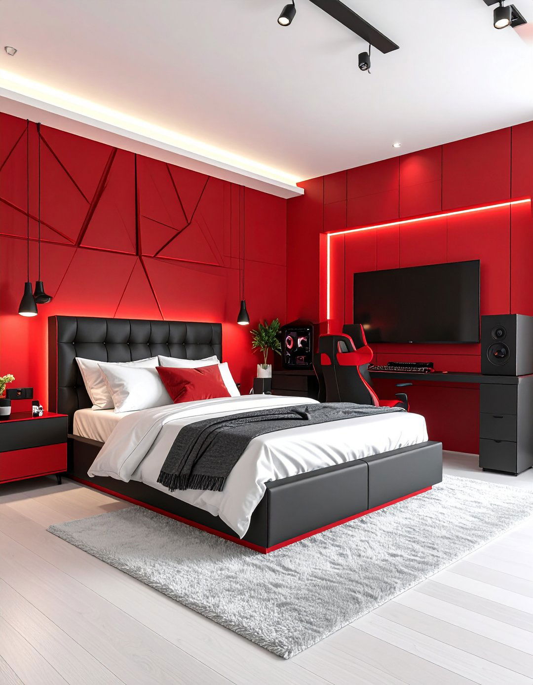 Red Boy Room Modern Gaming Arena Setup - 20 Red Boy Room Ideas