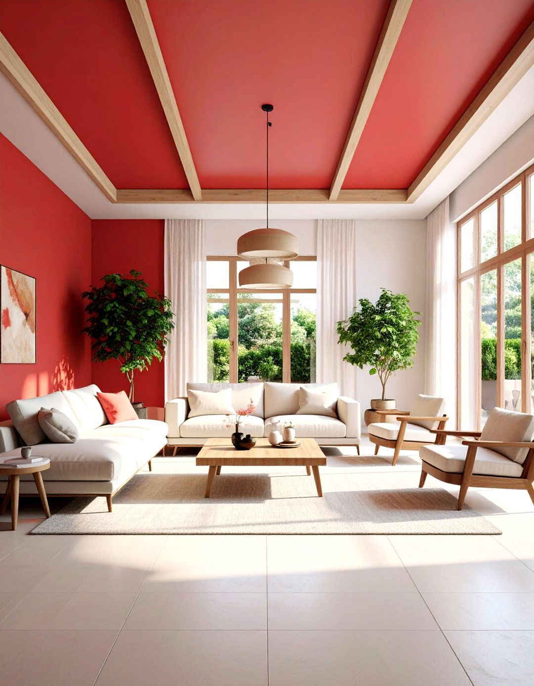 Red Ceiling for Unexpected Drama - 20 Red Living Room Ideas