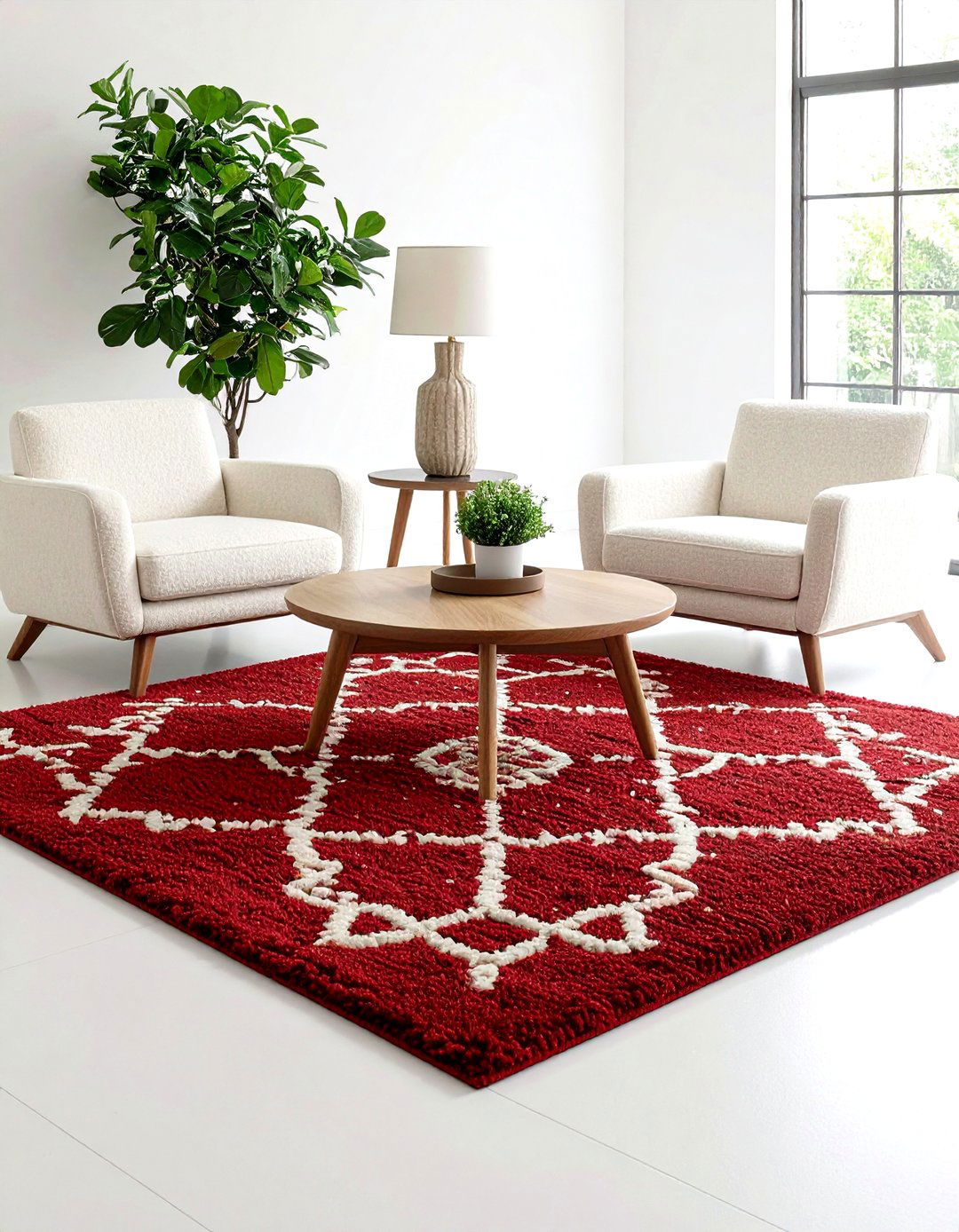 Red Geometric Area Rug as a Vibrant Base - 20 Red Living Room Ideas