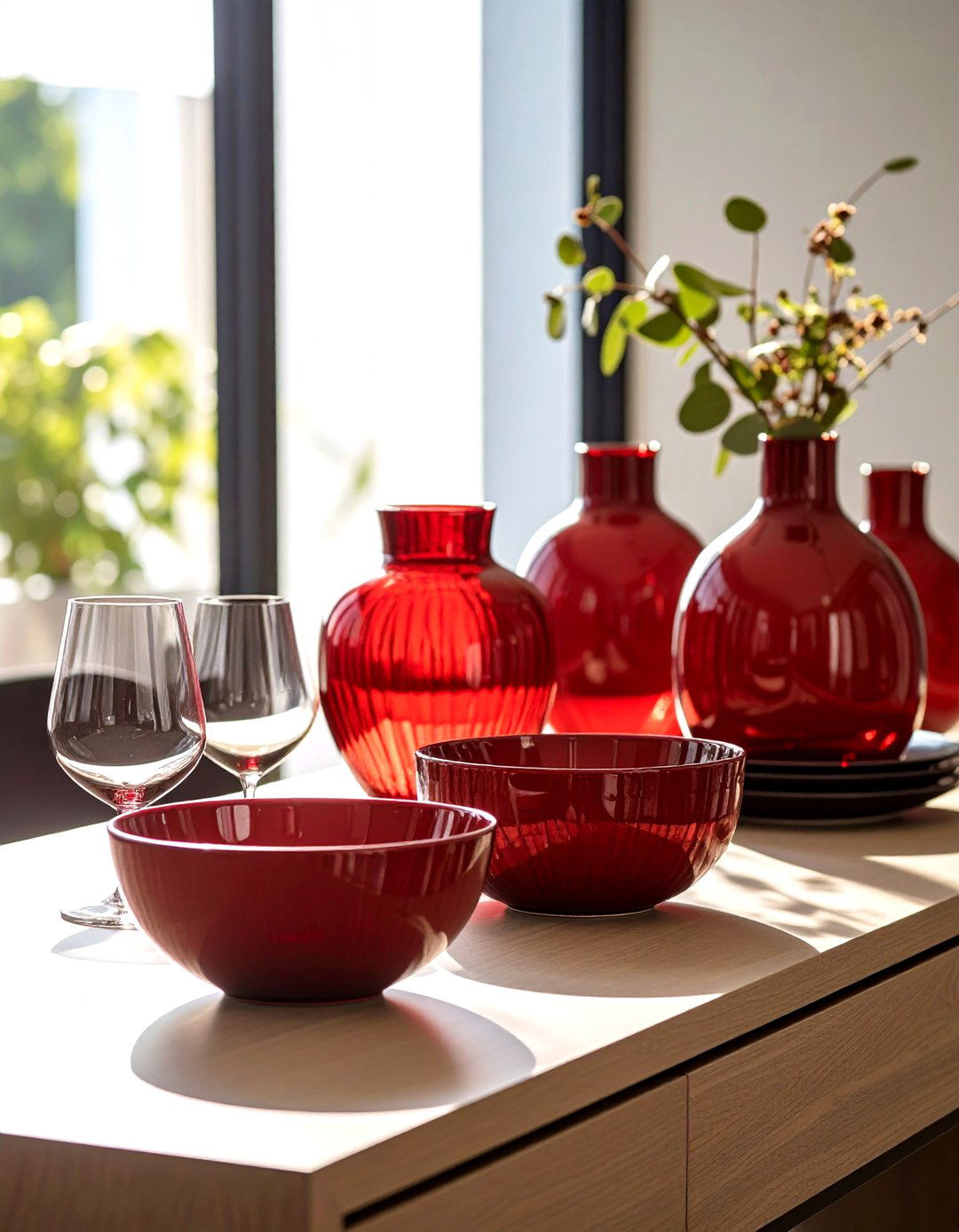 Red Glass and Ceramic Accessories - 20 Red Living Room Ideas