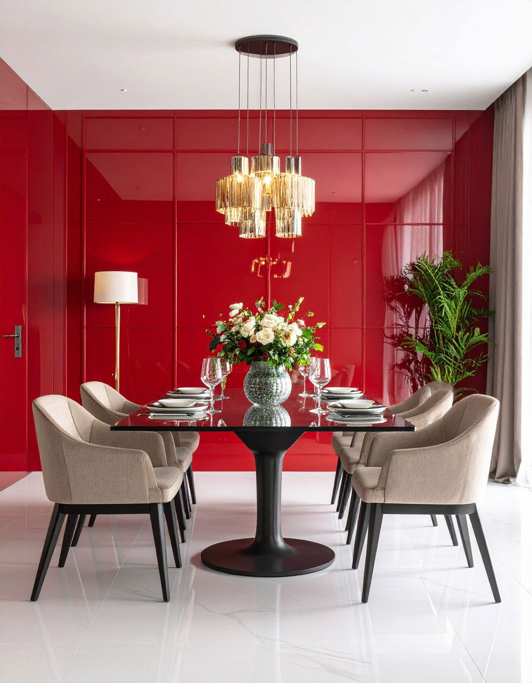 Red Lacquer High Gloss Dining Room - 20 Red Dining Room Ideas