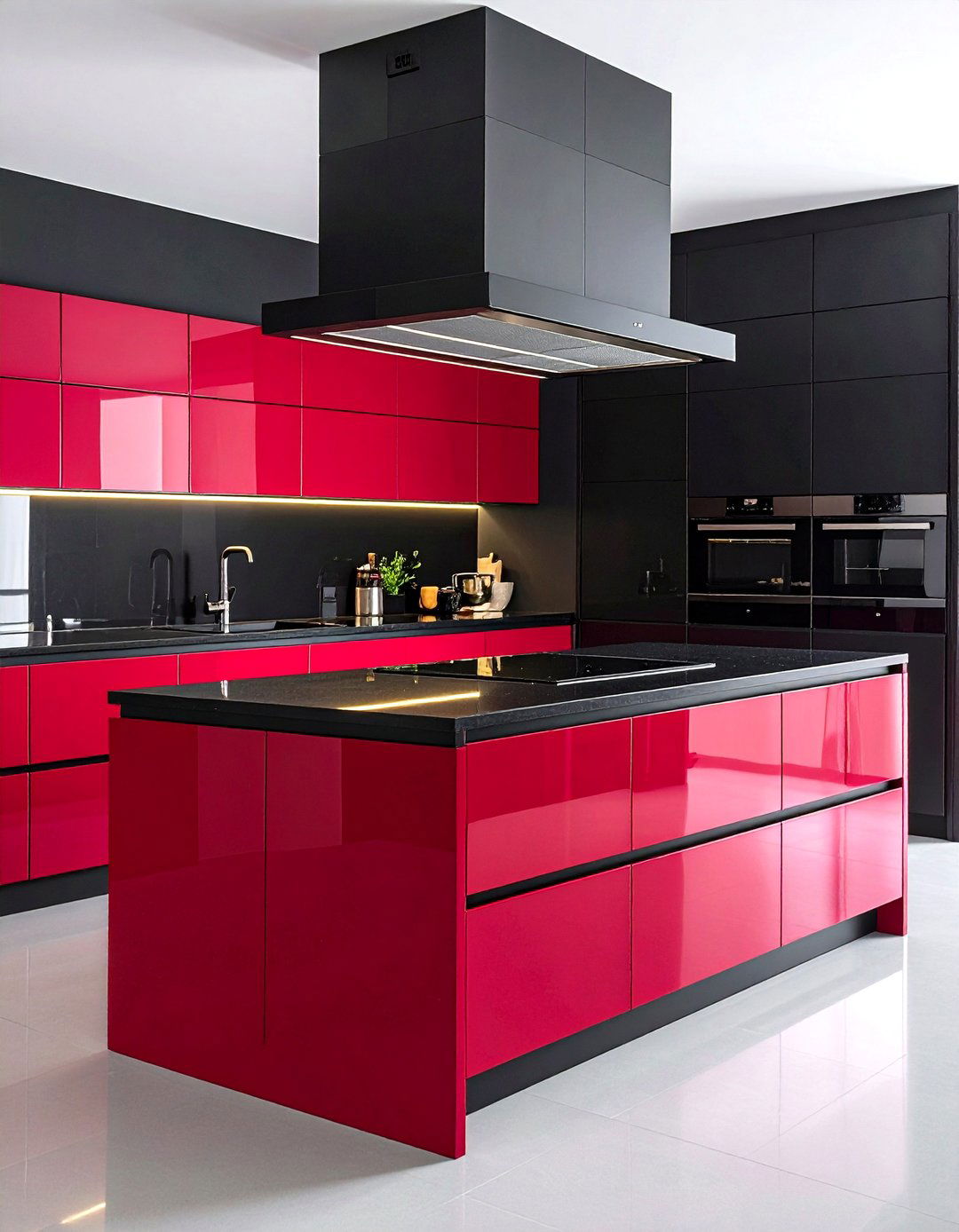 Red Lacquer Uppers Black Lowers Red and Black Kitchen - 20 red and black kitchen ideas