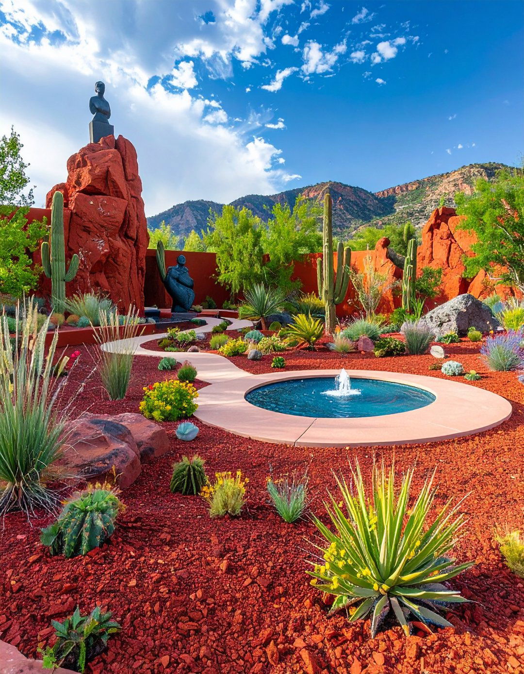 Red Lava Rock Artistic Sculpture Garden - 20 Red Lava Rock Landscaping Ideas