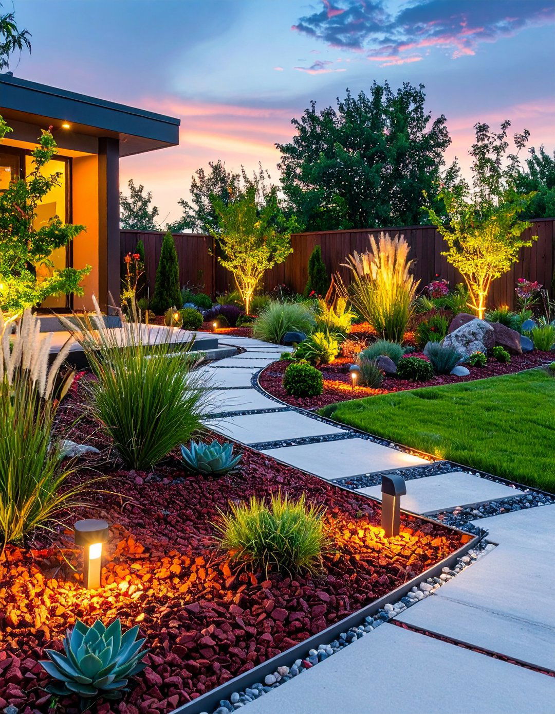 Red Lava Rock Contemporary Landscape Design - 20 Red Lava Rock Landscaping Ideas