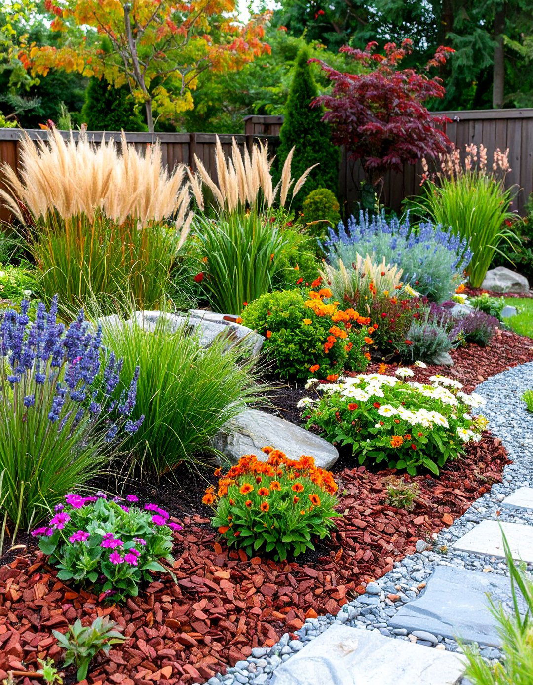 Red Lava Rock Seasonal Interest Display - 20 Red Lava Rock Landscaping Ideas