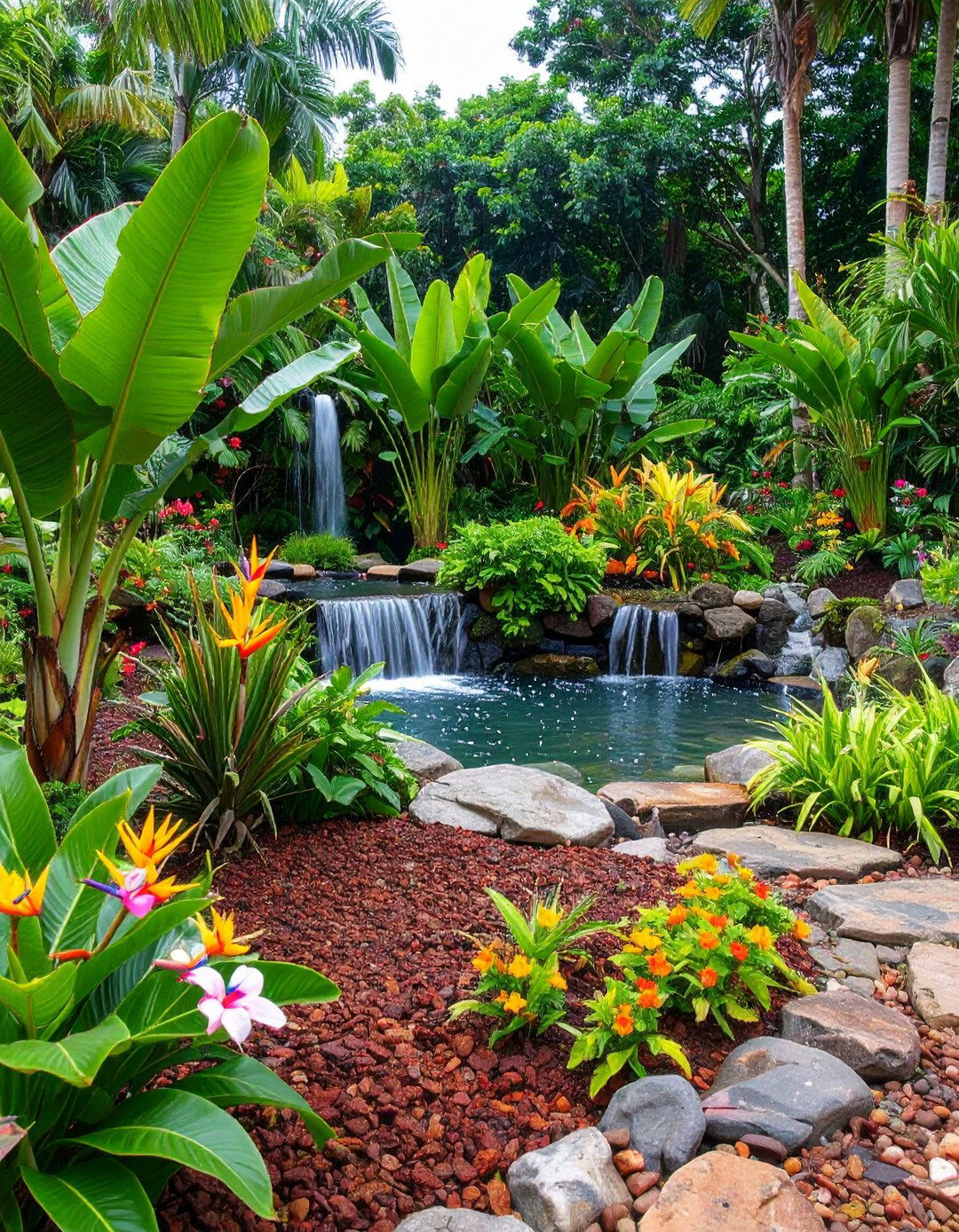 Red Lava Rock Tropical Garden Contrast - 20 Red Lava Rock Landscaping Ideas