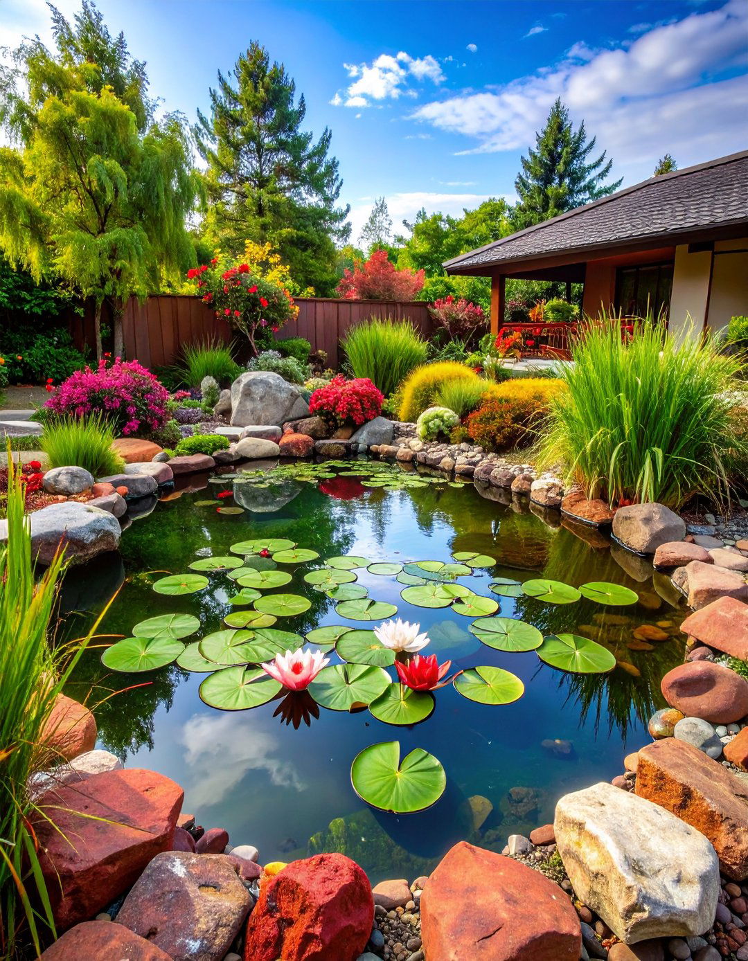Red Lava Rock Water Feature Integration - 20 Red Lava Rock Landscaping Ideas