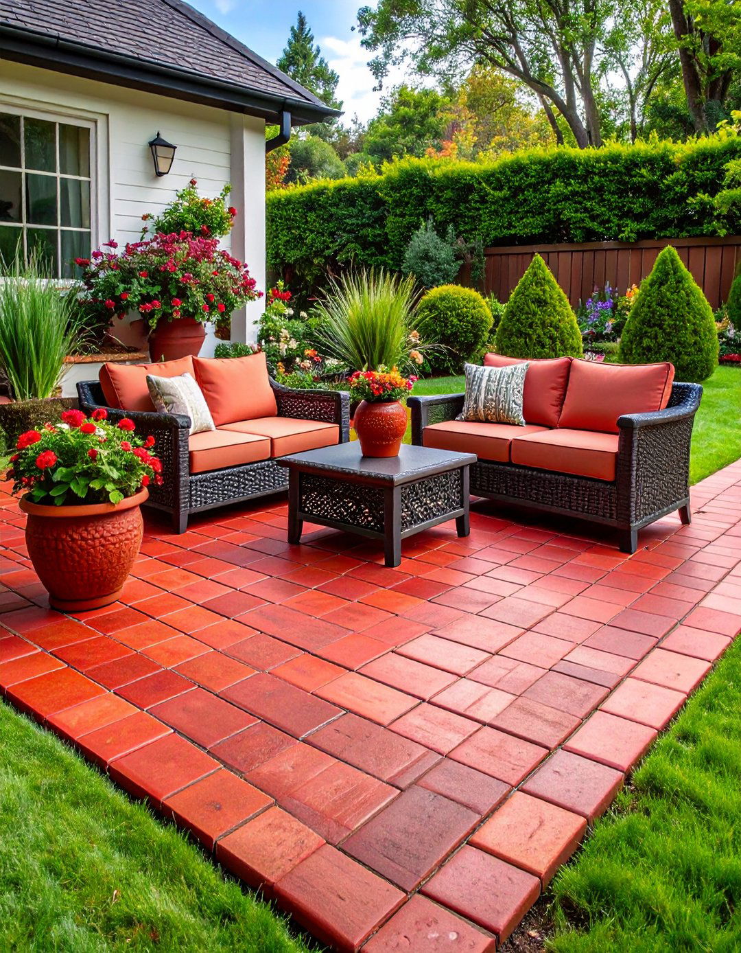 Red Paver Basketweave Traditional Patio - 20 Red Paver Patio Ideas