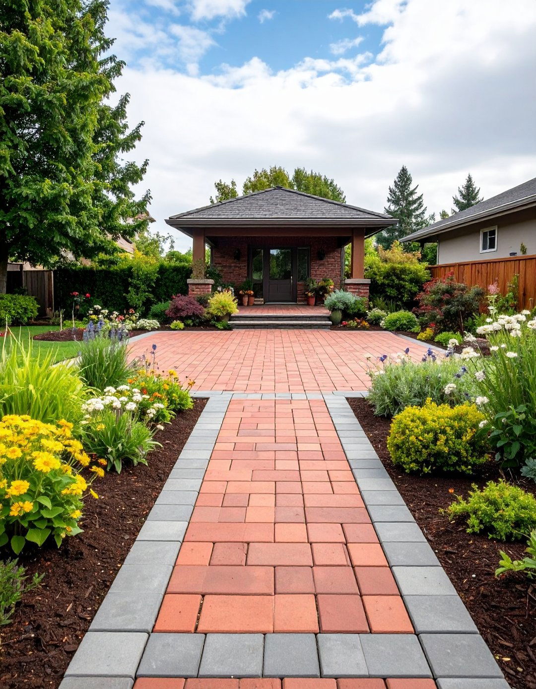 Red Paver Border Frame Patio - 20 Red Paver Patio Ideas