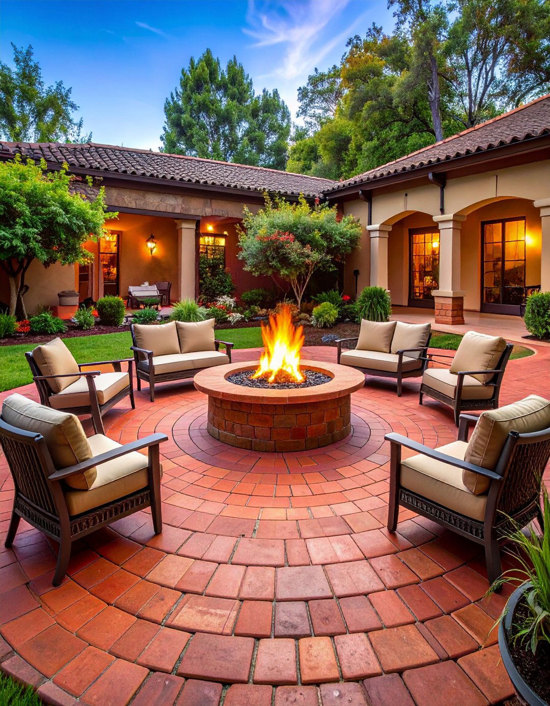Red Paver Circular Fire Pit Patio - 20 Red Paver Patio Ideas