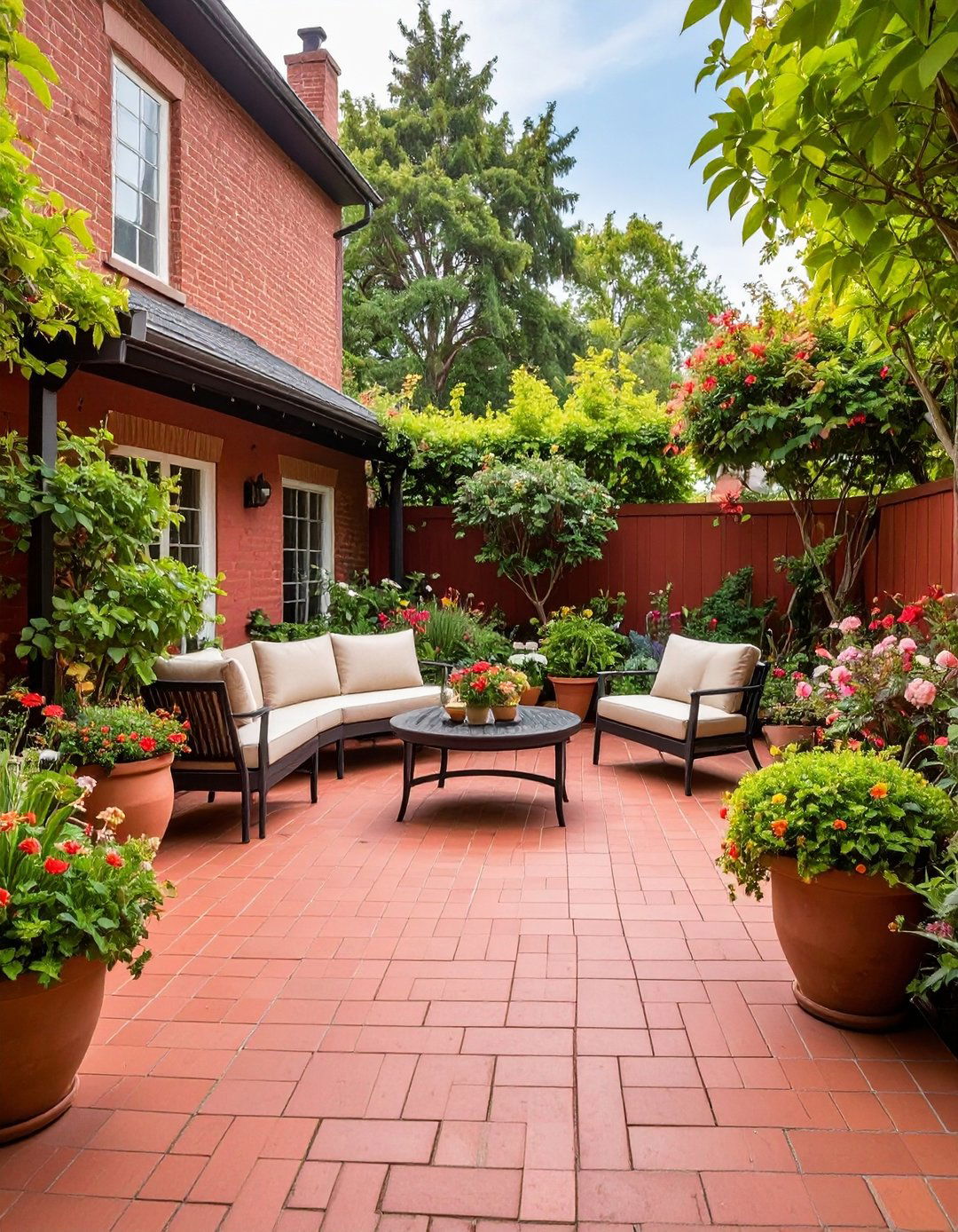 Red Paver Courtyard Intimate Patio - 20 Red Paver Patio Ideas