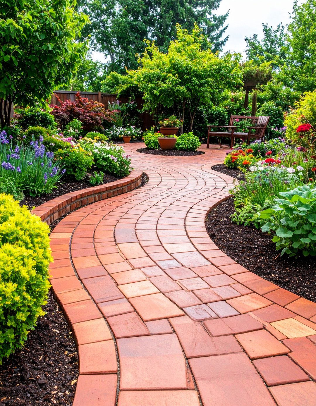Red Paver Curved Organic Patio - 20 Red Paver Patio Ideas