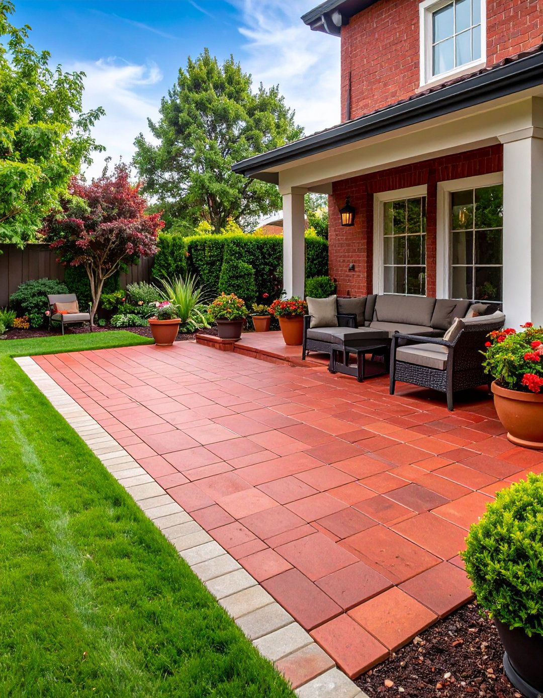 Red Paver Diagonal Pattern Patio - 20 Red Paver Patio Ideas